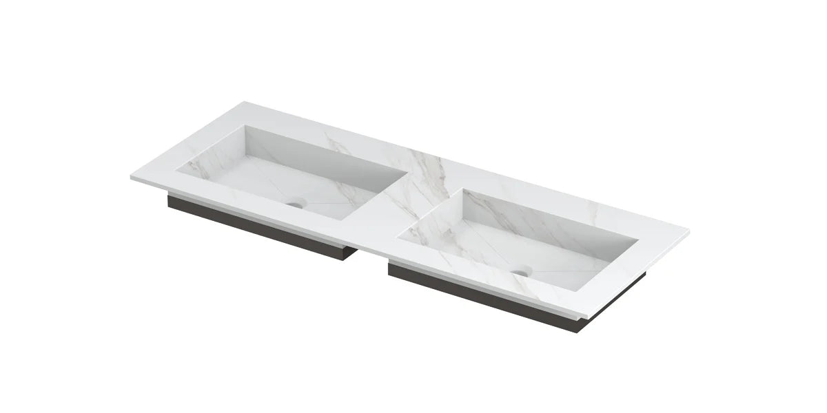 Ink Post Wastafel keramische slab envelop bak dubbel zonder kraangaten - Calacatta mat - 120x45x1cm - 0210080