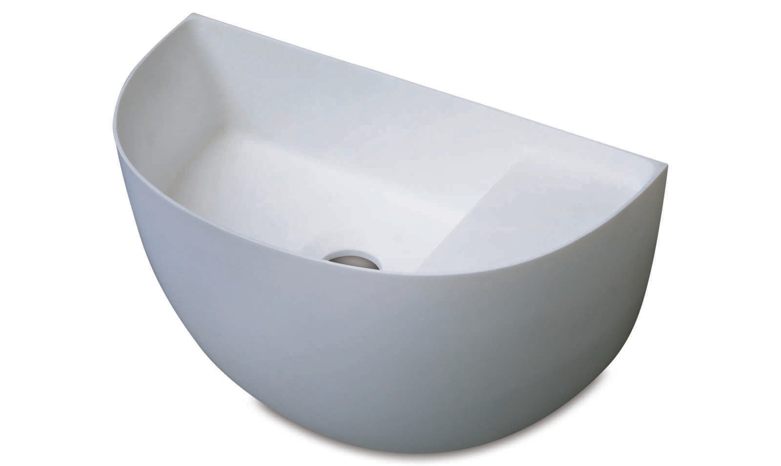 Luca Sanitair wandfontein half rond 38x20x28h met dunne rand in solid surface incl. afvoerset met plug chroom - Mat Wit - LUVA1327M