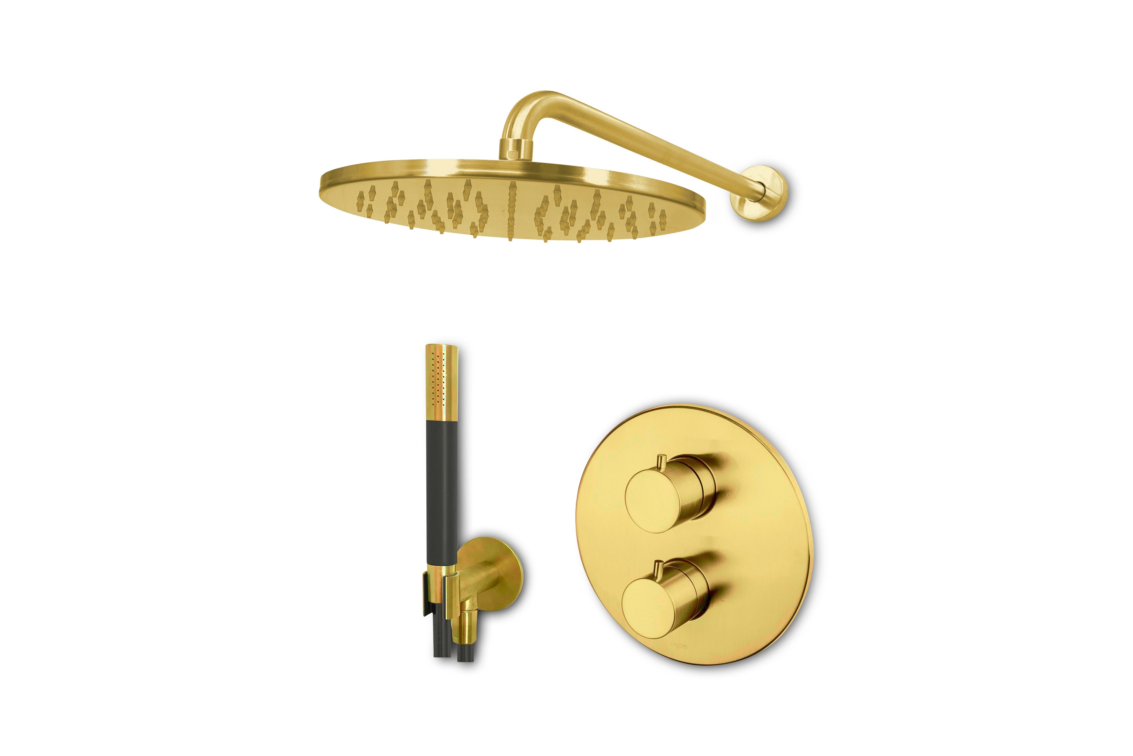 Lagoo - Garda - Lagoo Voordeel Set: thermostatische douche set met 2-weg stop/omstel - Geborsteld Messing PVD - LVS1BB
