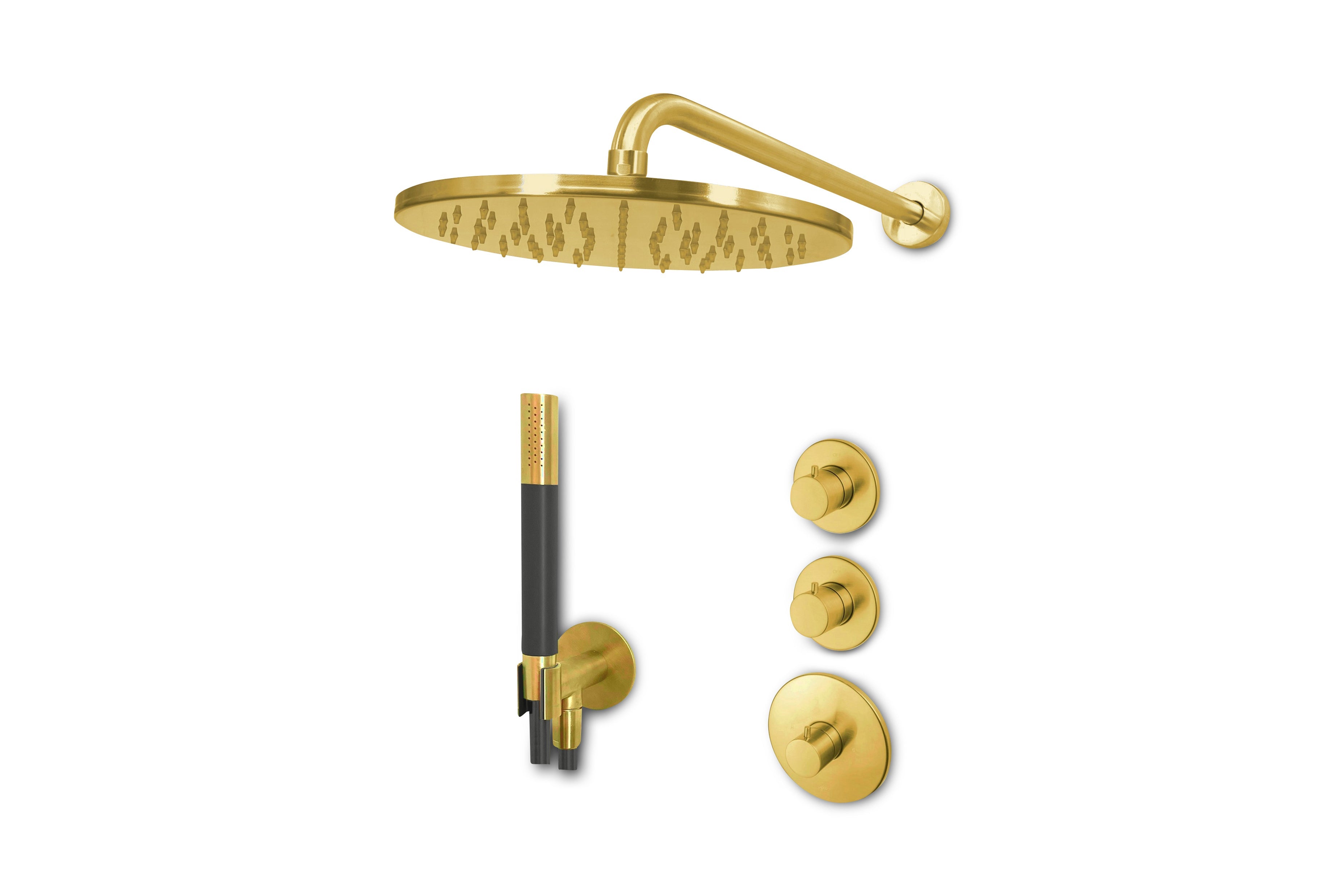 Lagoo - Garda - Lagoo Voordeel Set: thermostatische douche set met 2 stopkranen - Geborsteld Messing PVD - LVS2BB