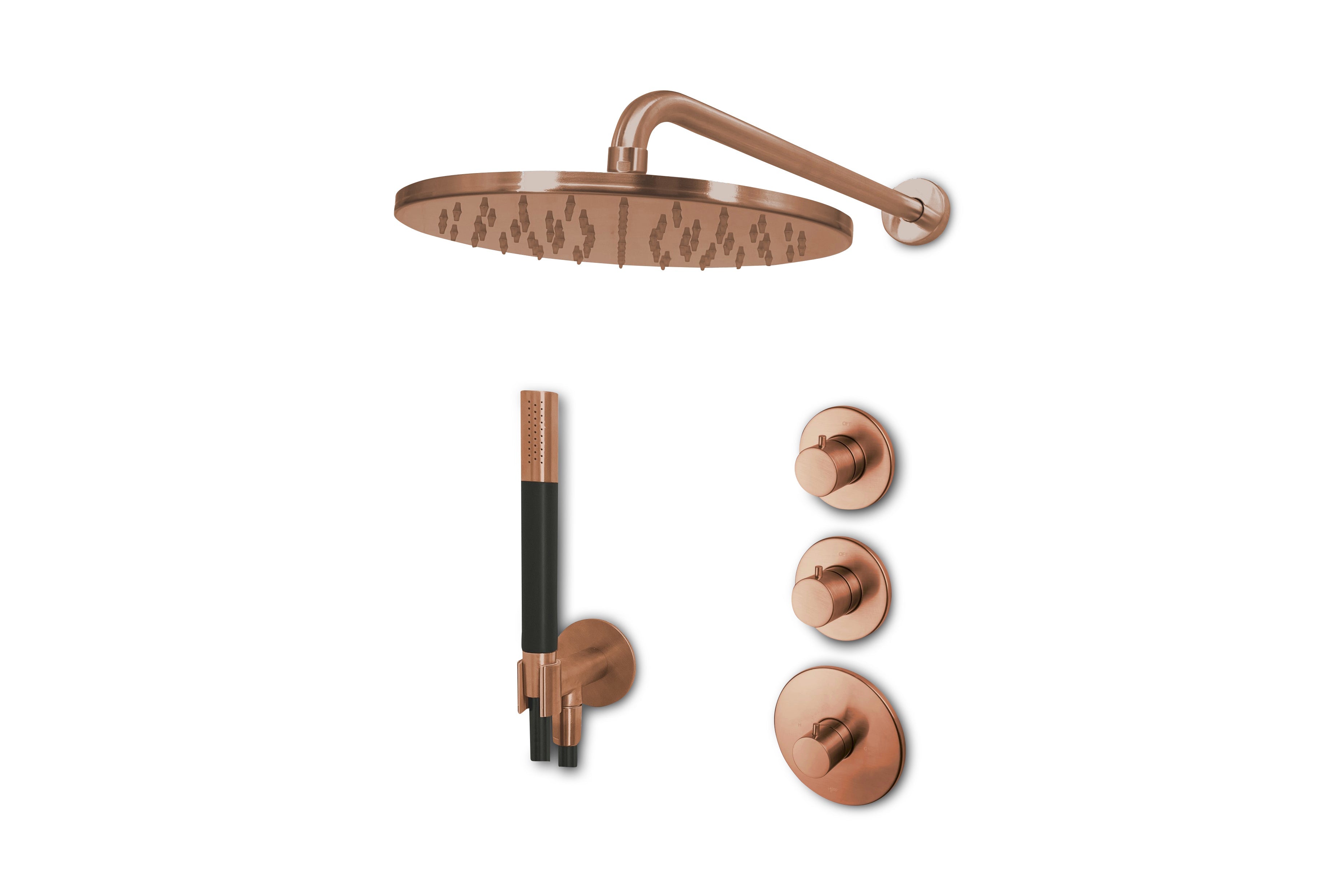 Lagoo - Garda - Lagoo Voordeel Set: thermostatische douche set met 2 stopkranen - Geborsteld Koper PVD - LVS2BK