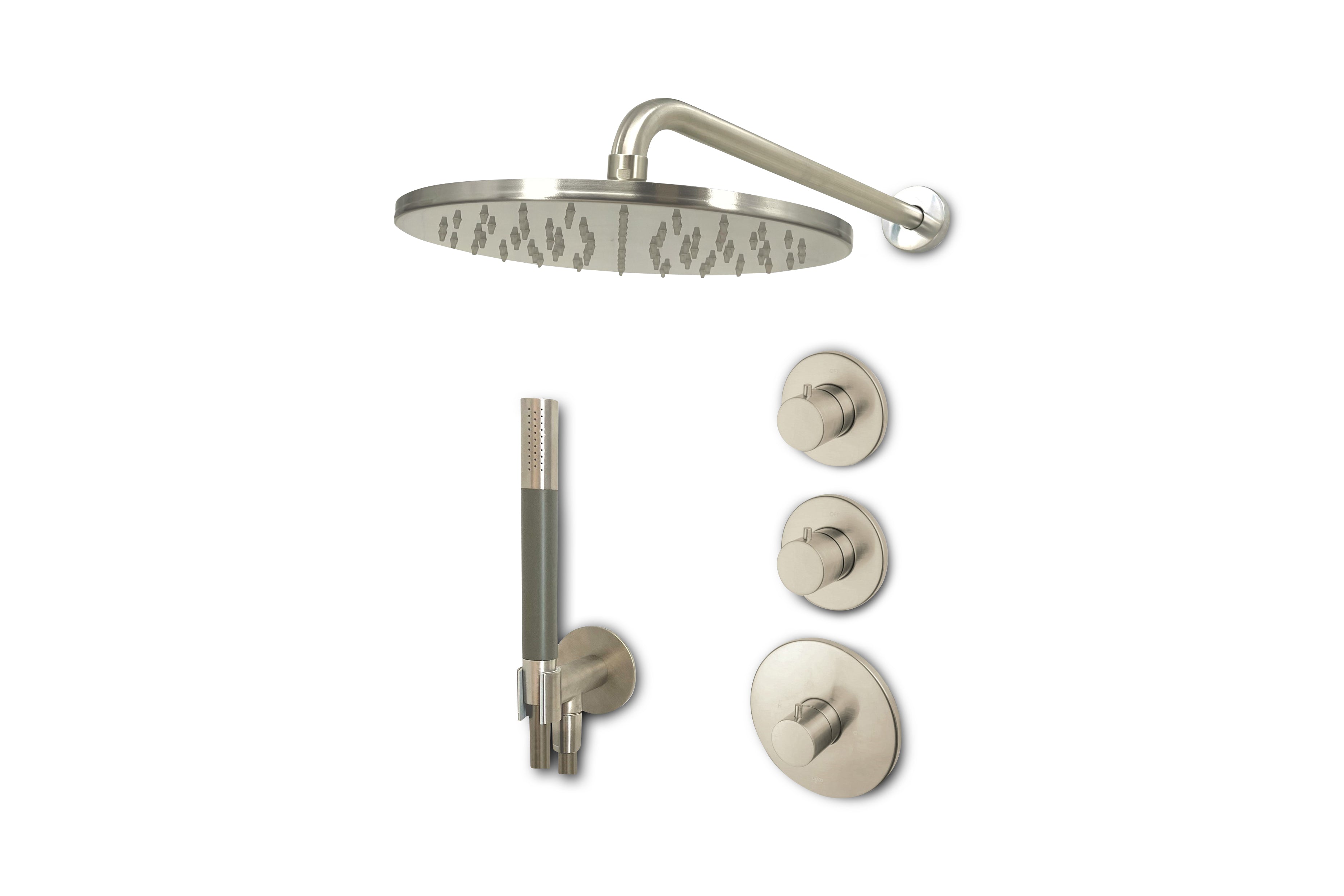 Lagoo - Garda - Lagoo Voordeel Set: thermostatische douche set met 2 stopkranen - Geborsteld Nikkel - LVS2BN