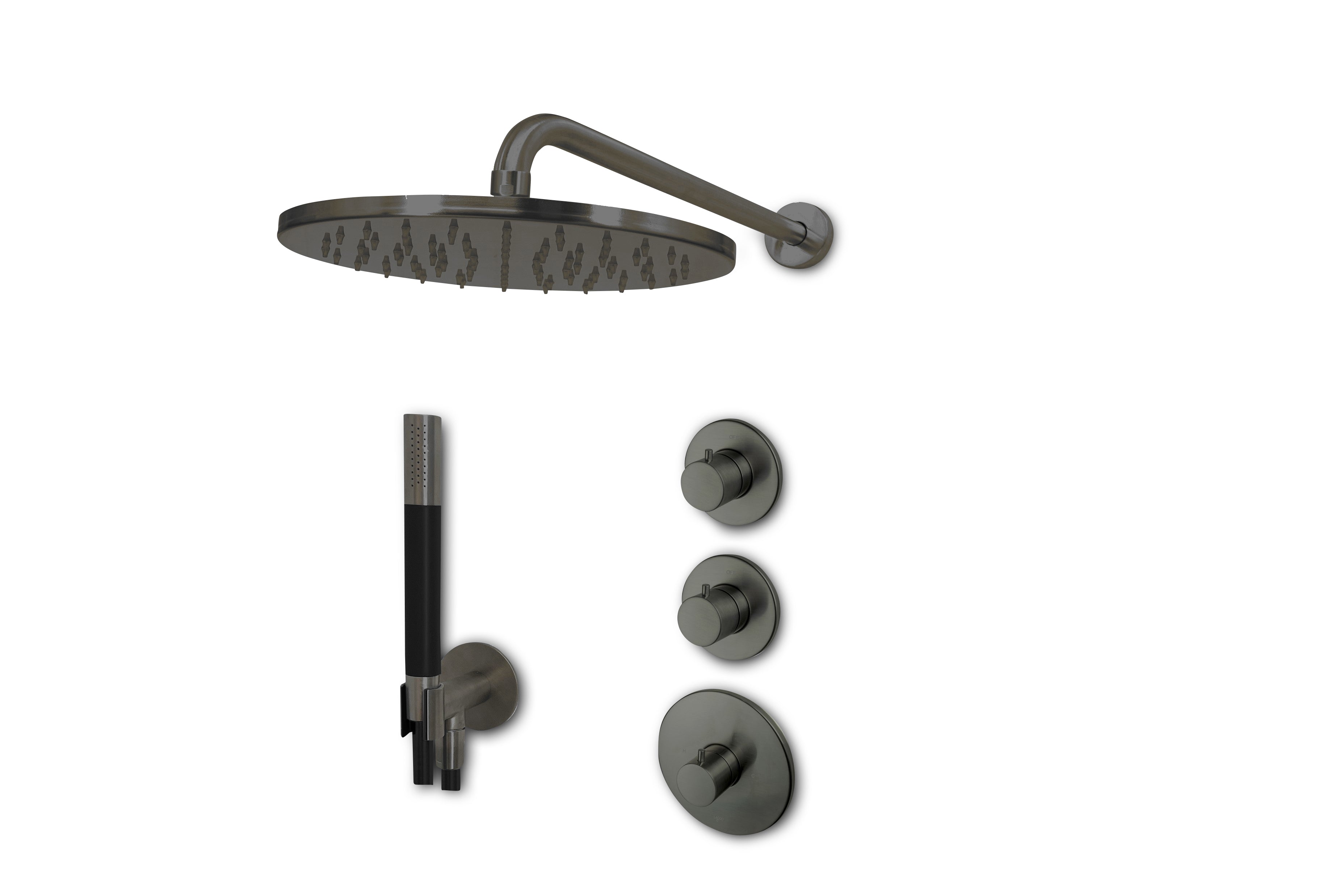 Lagoo - Garda - Lagoo Voordeel Set: thermostatische douche set met 2 stopkranen - Geborsteld Gun Metal PVD - LVS2GM