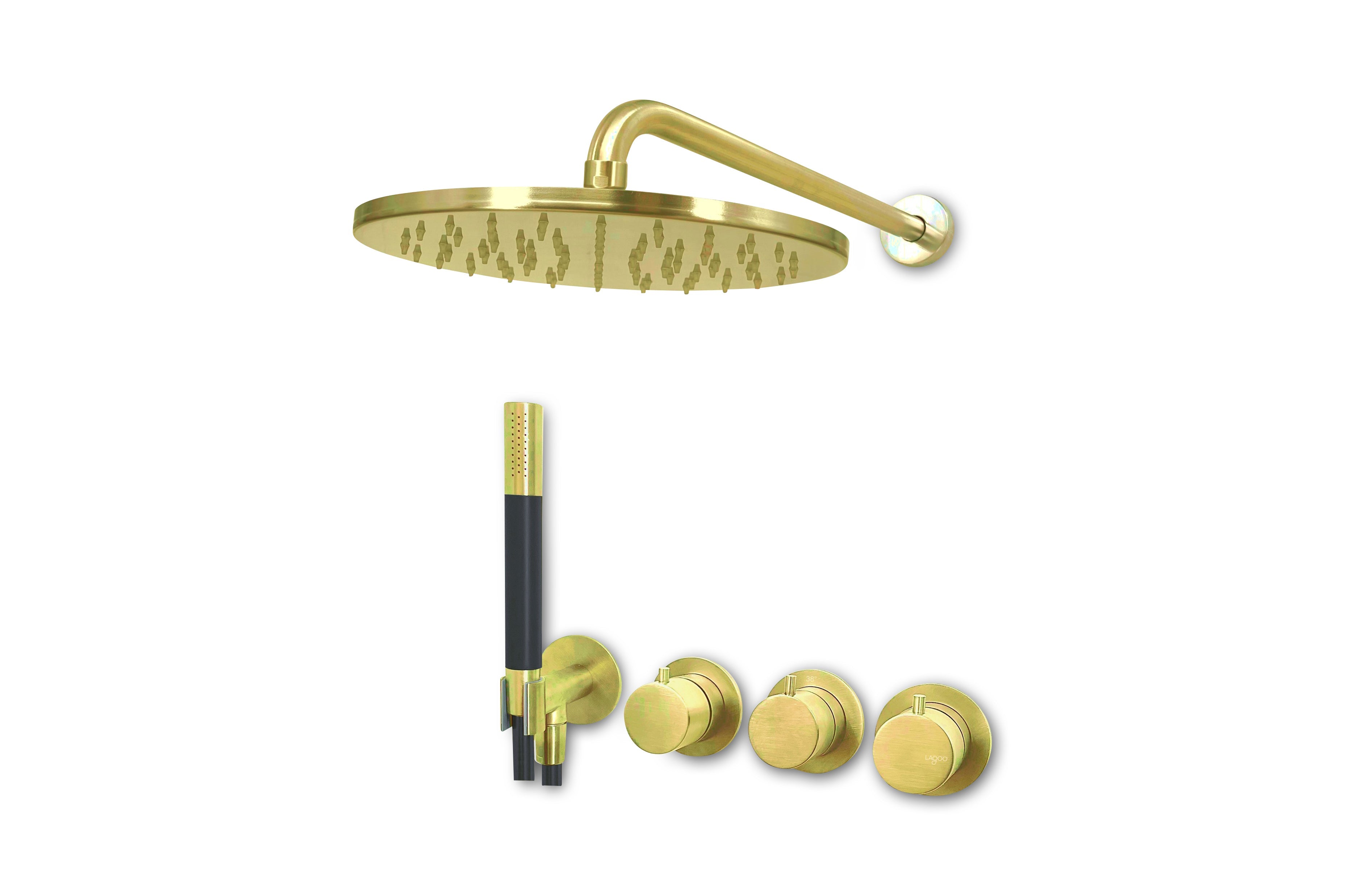 Lagoo - Garda - Lagoo Voordeel Set: thermostatische douche set Tripple7 - Geborsteld Messing PVD - LVS3BB