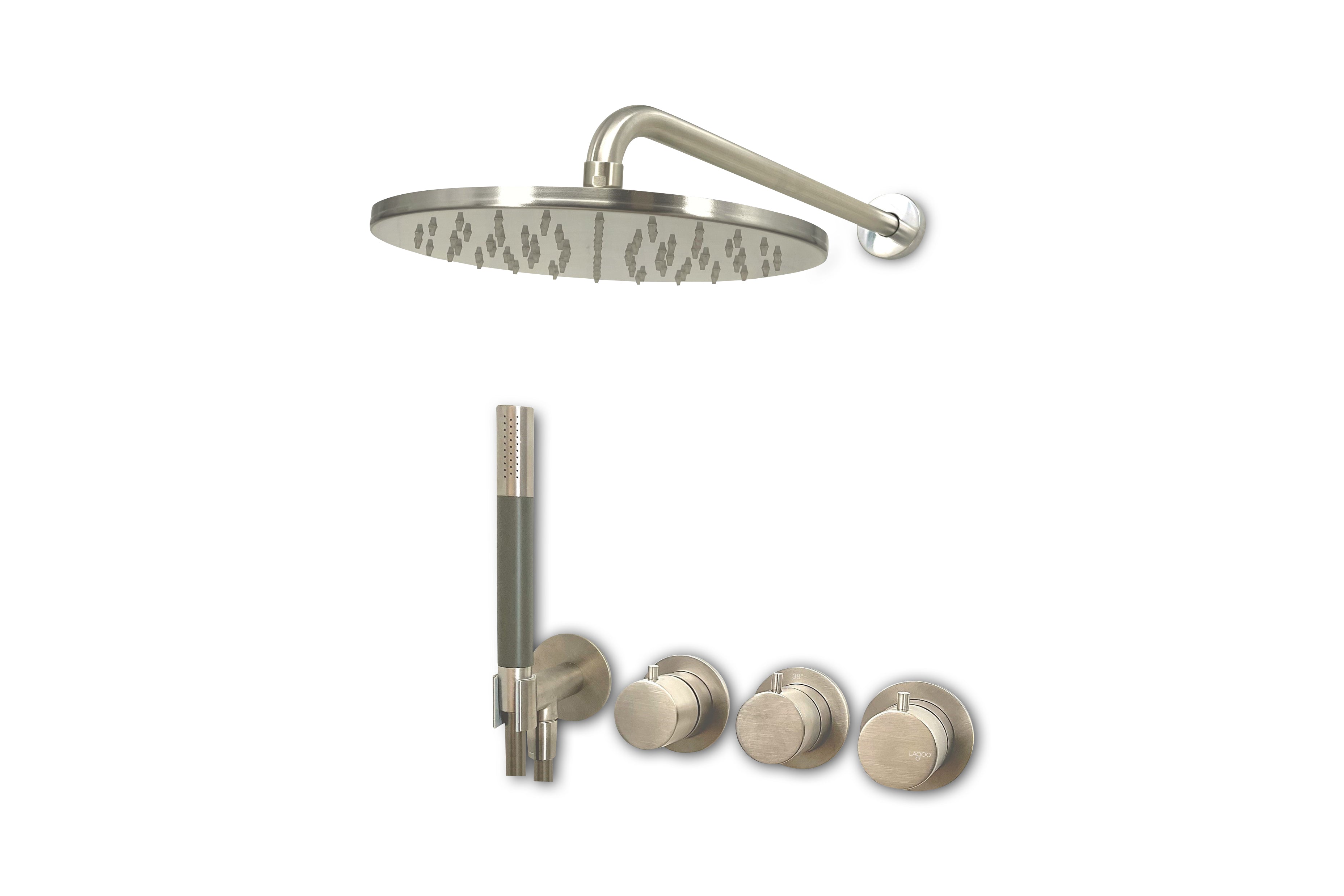 Lagoo - Garda - Lagoo Voordeel Set: thermostatische douche set Tripple7 - Geborsteld Nikkel - LVS3BN