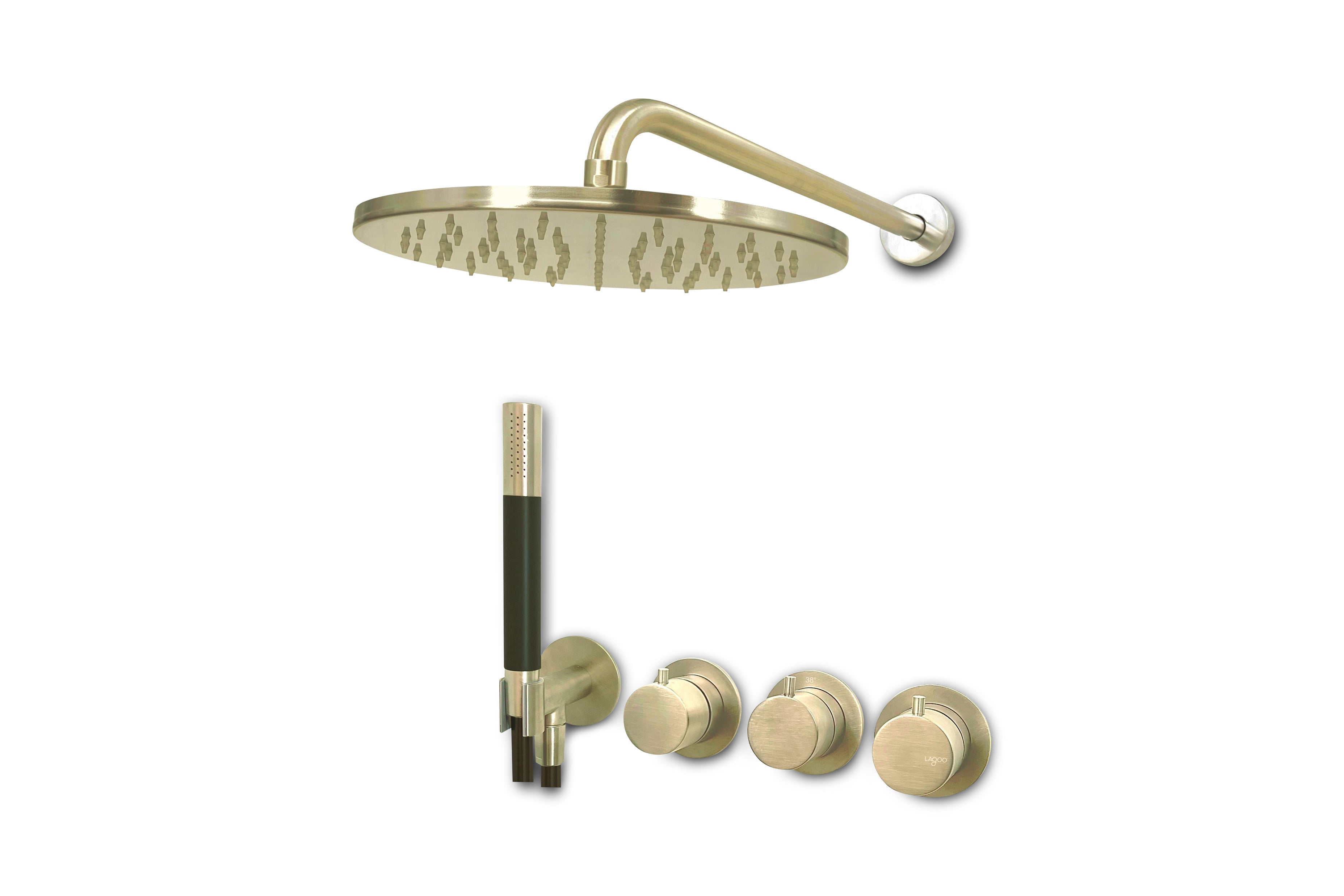 Lagoo - Garda - Lagoo Voordeel Set: thermostatische douche set Tripple7 - Geborsteld Champagne PVD - LVS3PG