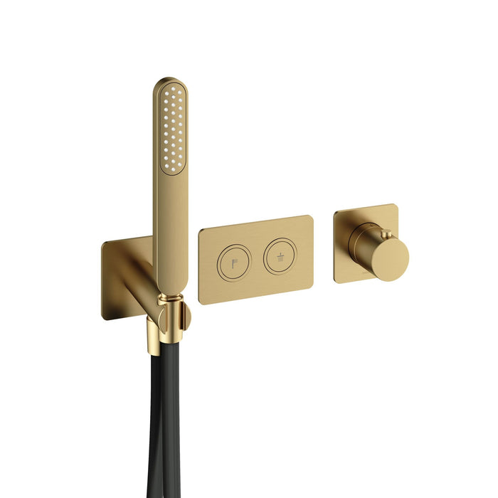 Hotbath Gal PB7071EXTBBP afbouwdeel - inbouwthermostaat met 2 pushbuttons - Geborsteld Messing PVD