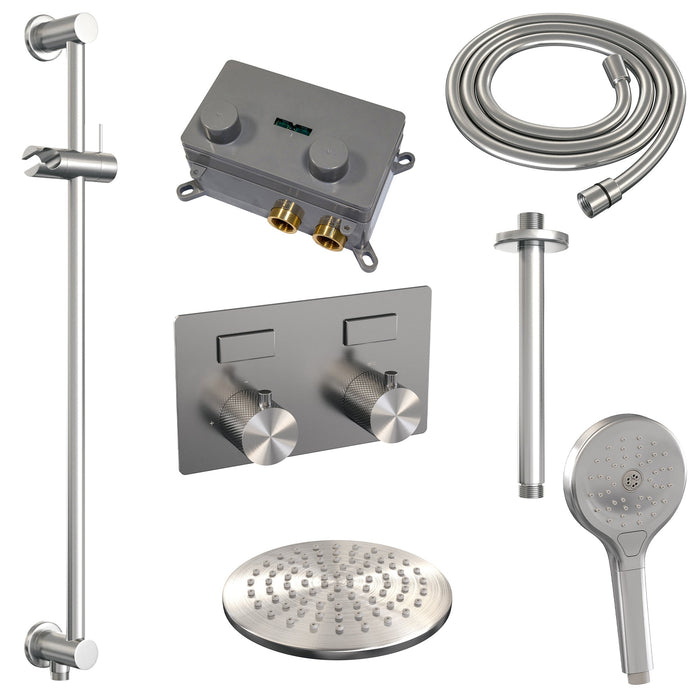 Brauer Carving inbouw doucheset - ronde handdouche - 20cm hoofdouche - plafondbuis - glijstang - chroom