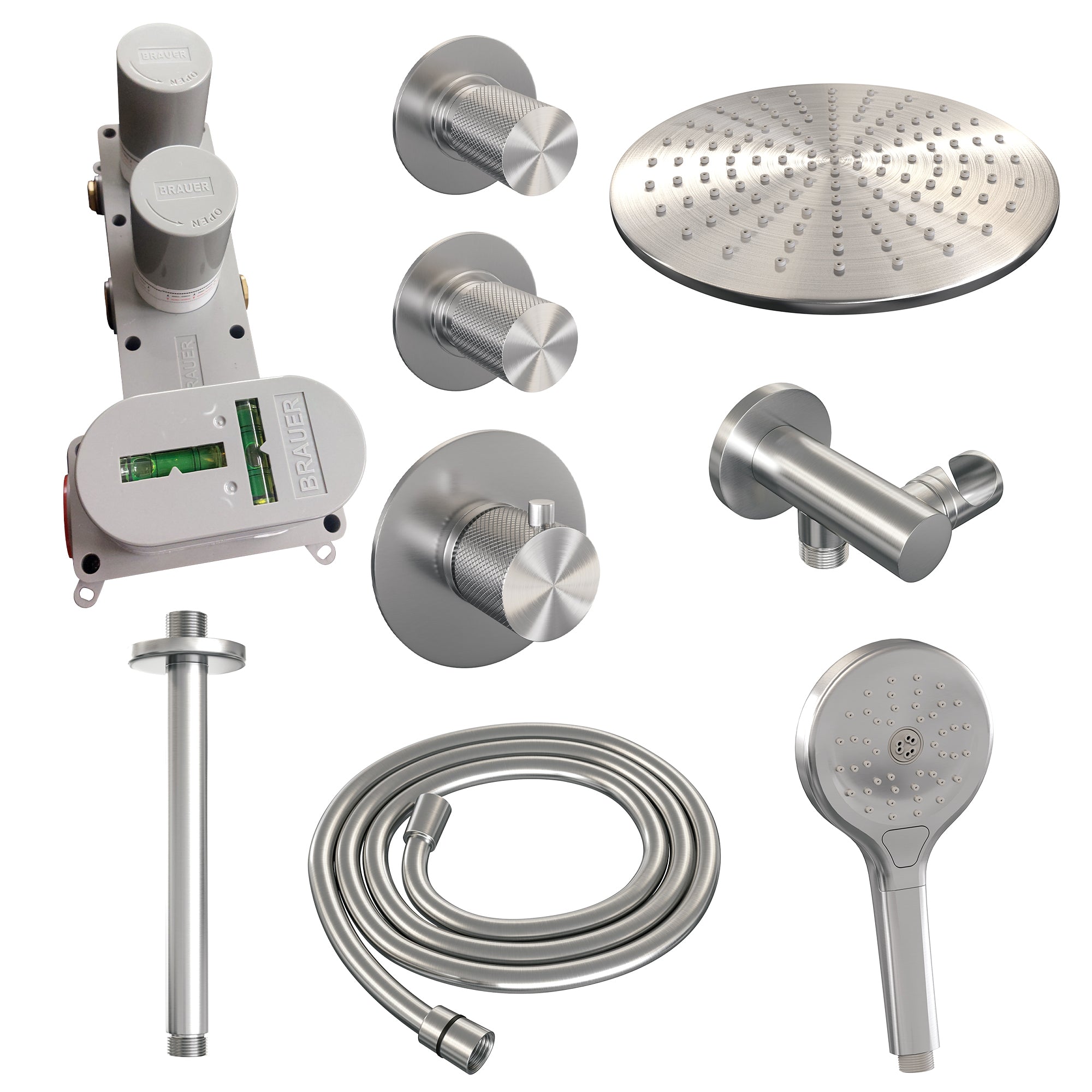 Brauer Carving thermostatische inbouw doucheset - hoofddouche 30cm - plafondbuis - 3 standen handdouche rond - chroom