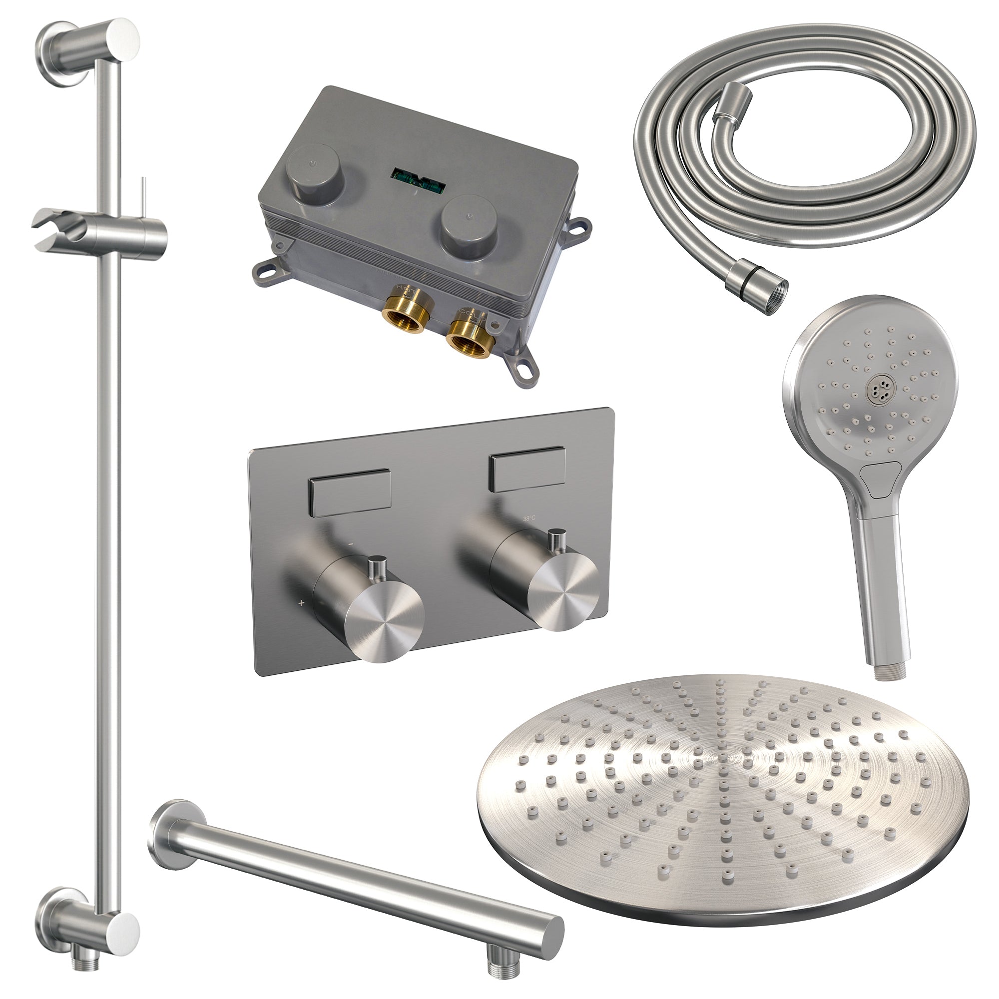 Brauer Edition inbouw doucheset - ronde handdouche - 30cm hoofdouche - rechte wandarm - glijstang - geborsteld rvs PVD