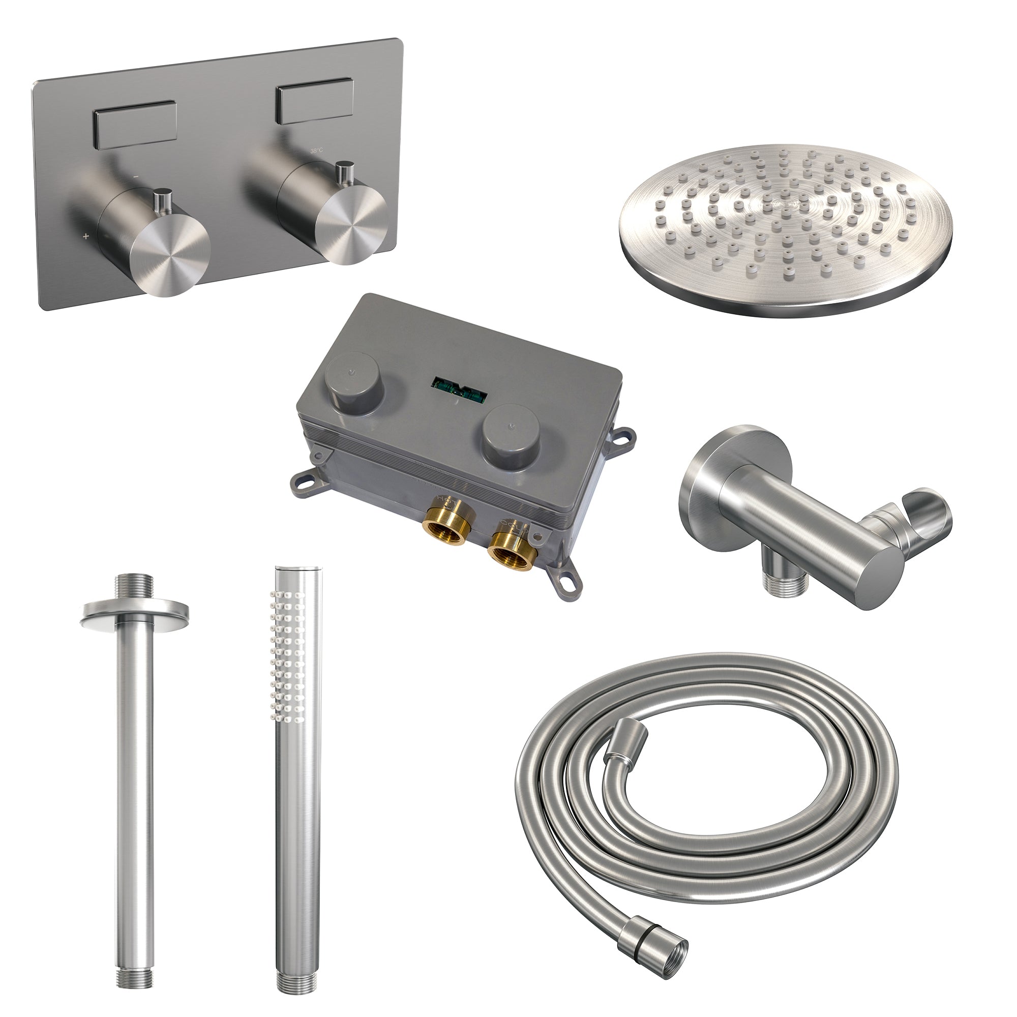 Brauer Edition inbouw doucheset - staafhanddouche - 20cm hoofdouche - plafondbuis - wandsteun - geborsteld rvs PVD