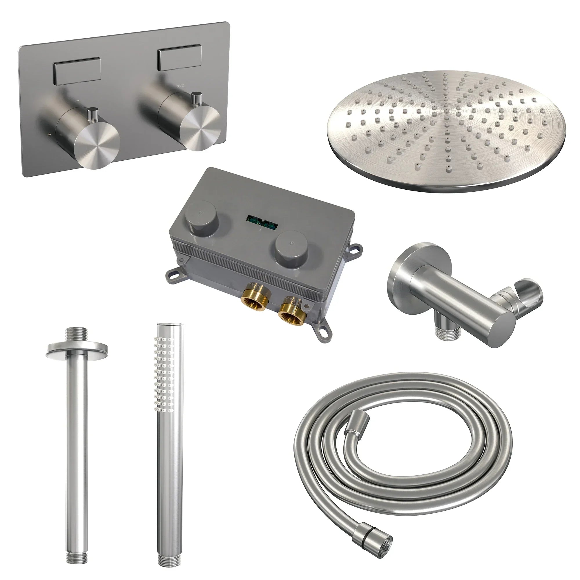 Brauer Edition inbouw doucheset - staafhanddouche - 30cm hoofdouche - plafondbuis - wandsteun - geborsteld rvs PVD