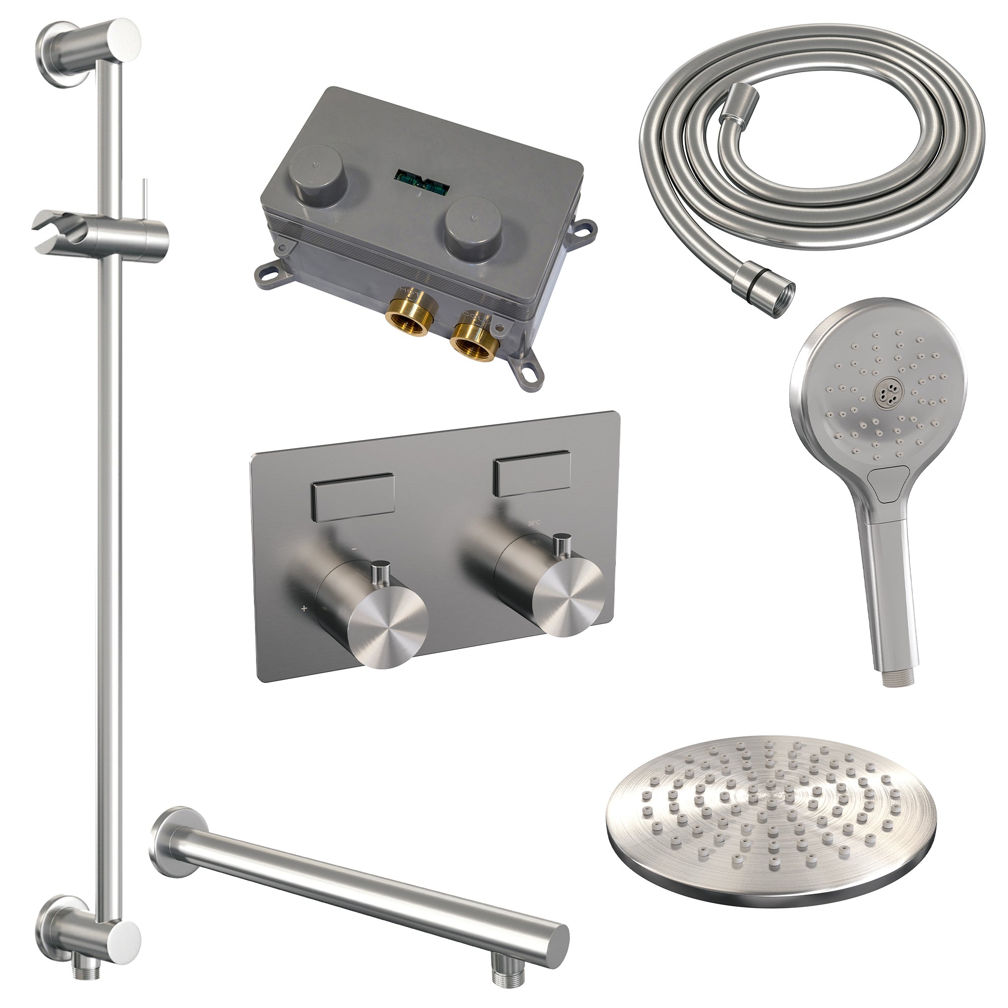 Brauer Edition inbouw doucheset - ronde handdouche - 20cm hoofdouche - rechte wandarm - glijstang - geborsteld rvs PVD