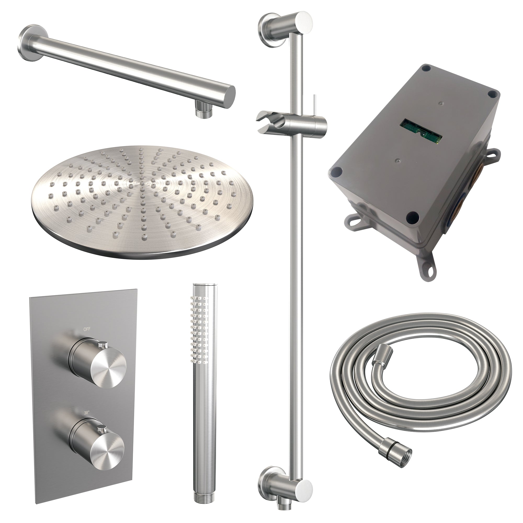 Brauer Edition inbouwset met 3-weg thermostaat - hoofddouche 30cm - rechte wandarm 40cm - staafhanddouche - glijstang met aansluitbocht - chroom