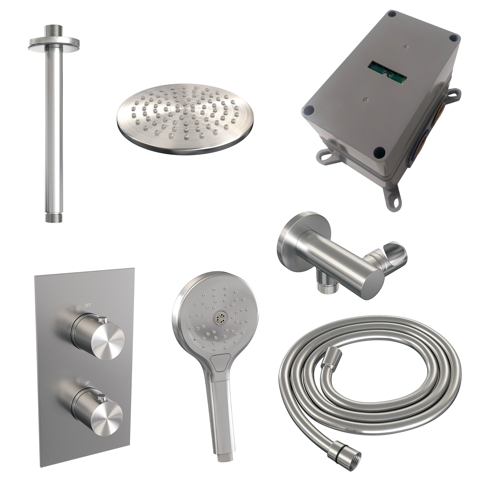 Brauer Edition inbouwset met 3-weg thermostaat - hoofddouche 20cm - plafondbuis 20cm - ronde 3-standen handdouche - wandaansluiting - chroom