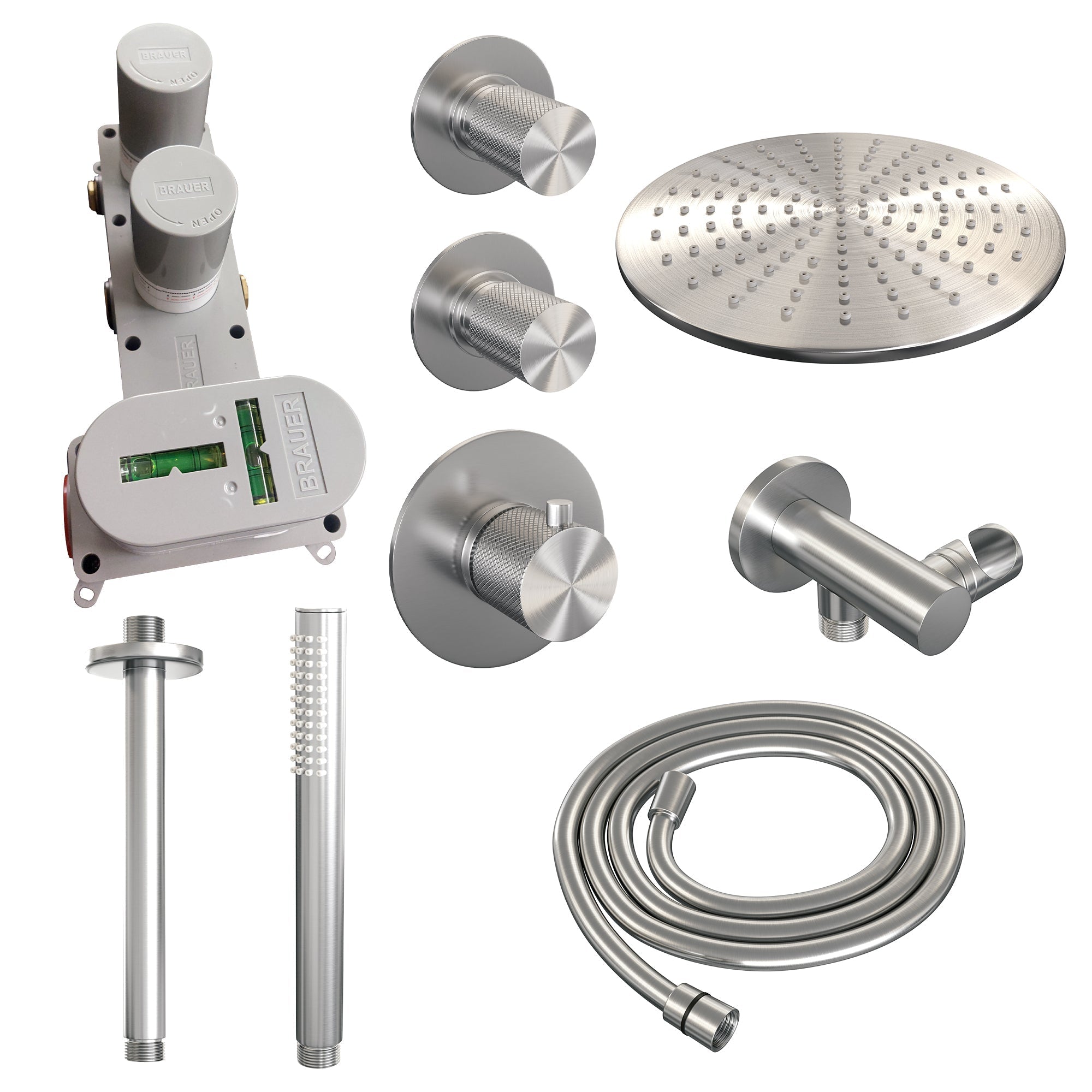 Brauer Carving thermostatische inbouw doucheset - hoofddouche 30cm - plafondbuis - staafhanddouche - chroom