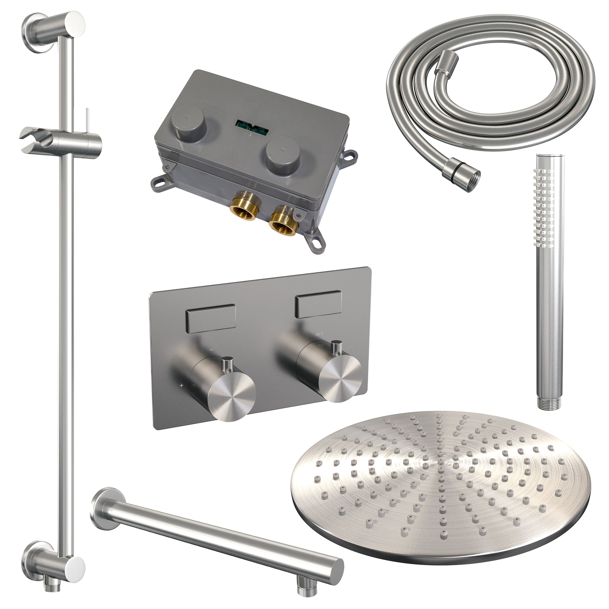 Brauer Edition inbouw doucheset - staafhanddouche - 30cm hoofdouche - rechte wandarm - glijstang - geborsteld rvs PVD