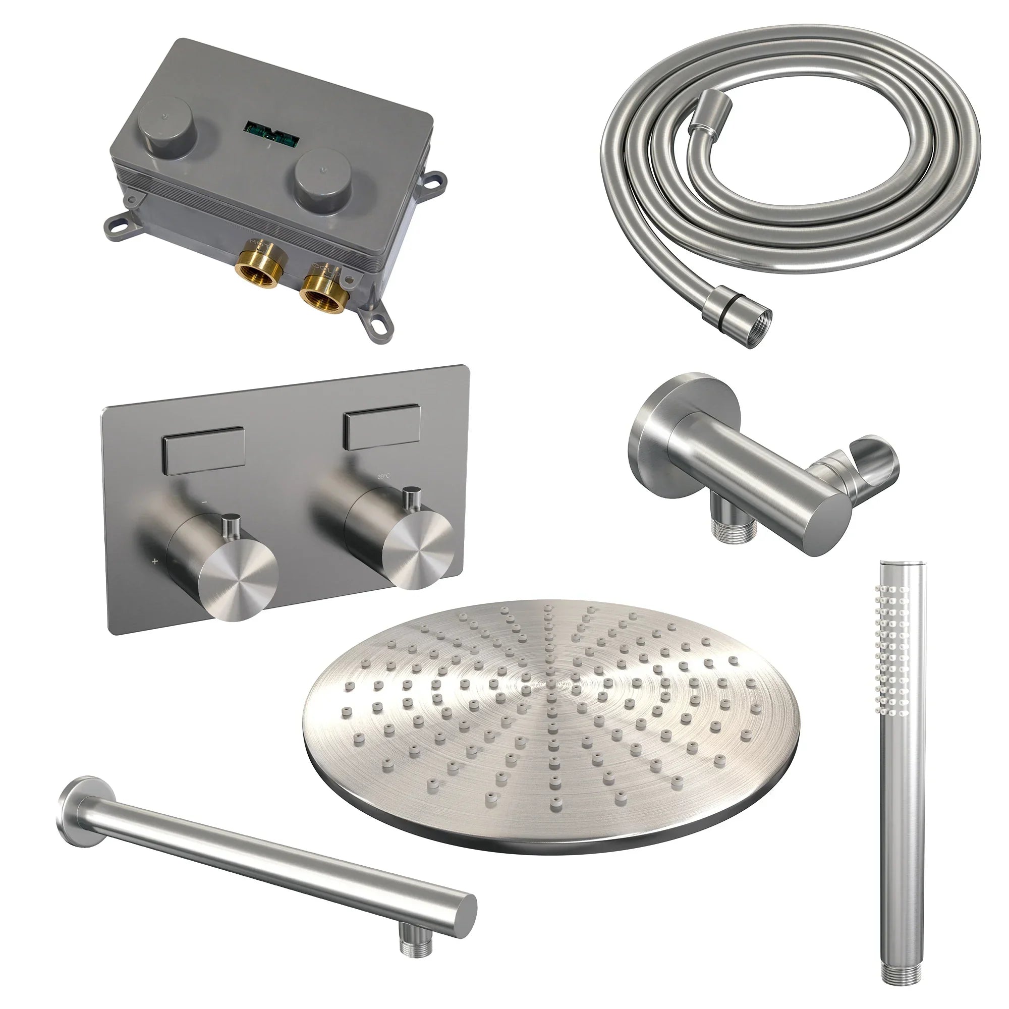Brauer Edition inbouw doucheset - staafhanddouche - 30cm hoofdouche - rechte wandarm - wandsteun - geborsteld rvs PVD