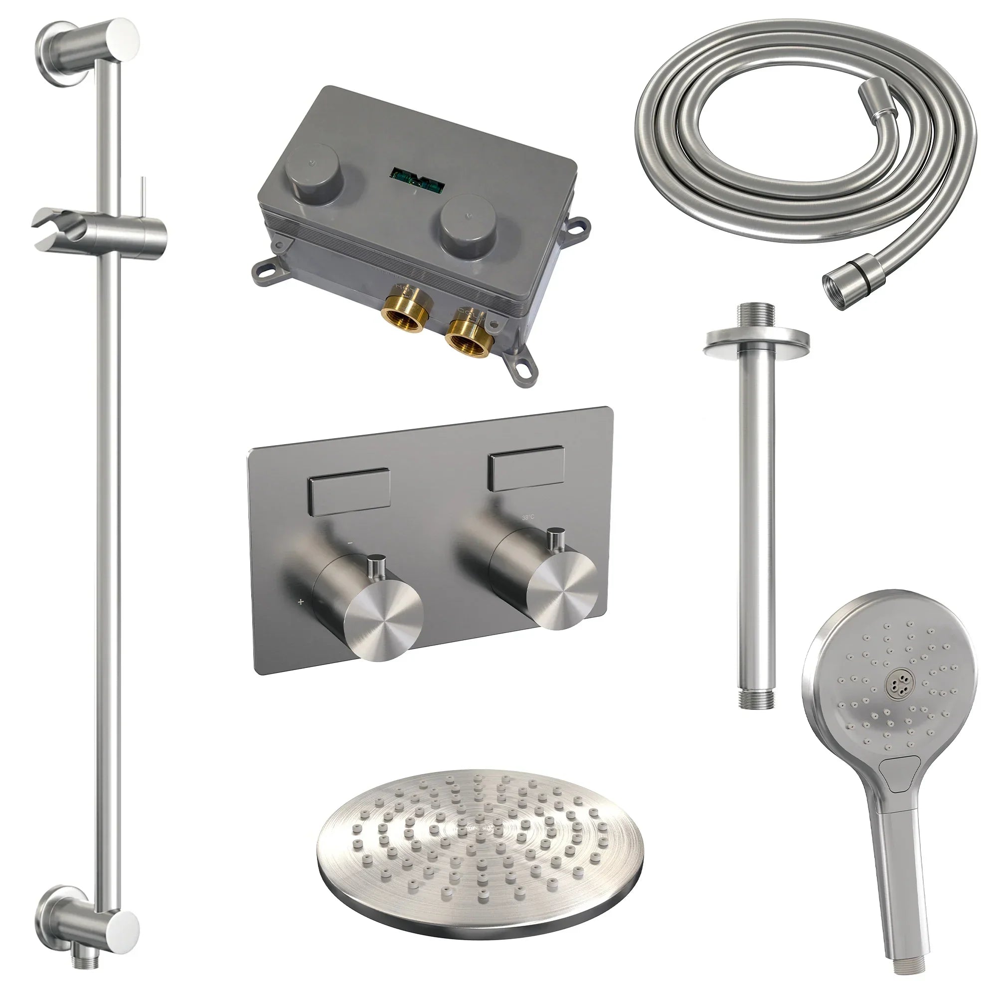 Brauer Edition inbouw doucheset - ronde handdouche - 20cm hoofdouche - plafondbuis - glijstang - geborsteld rvs PVD