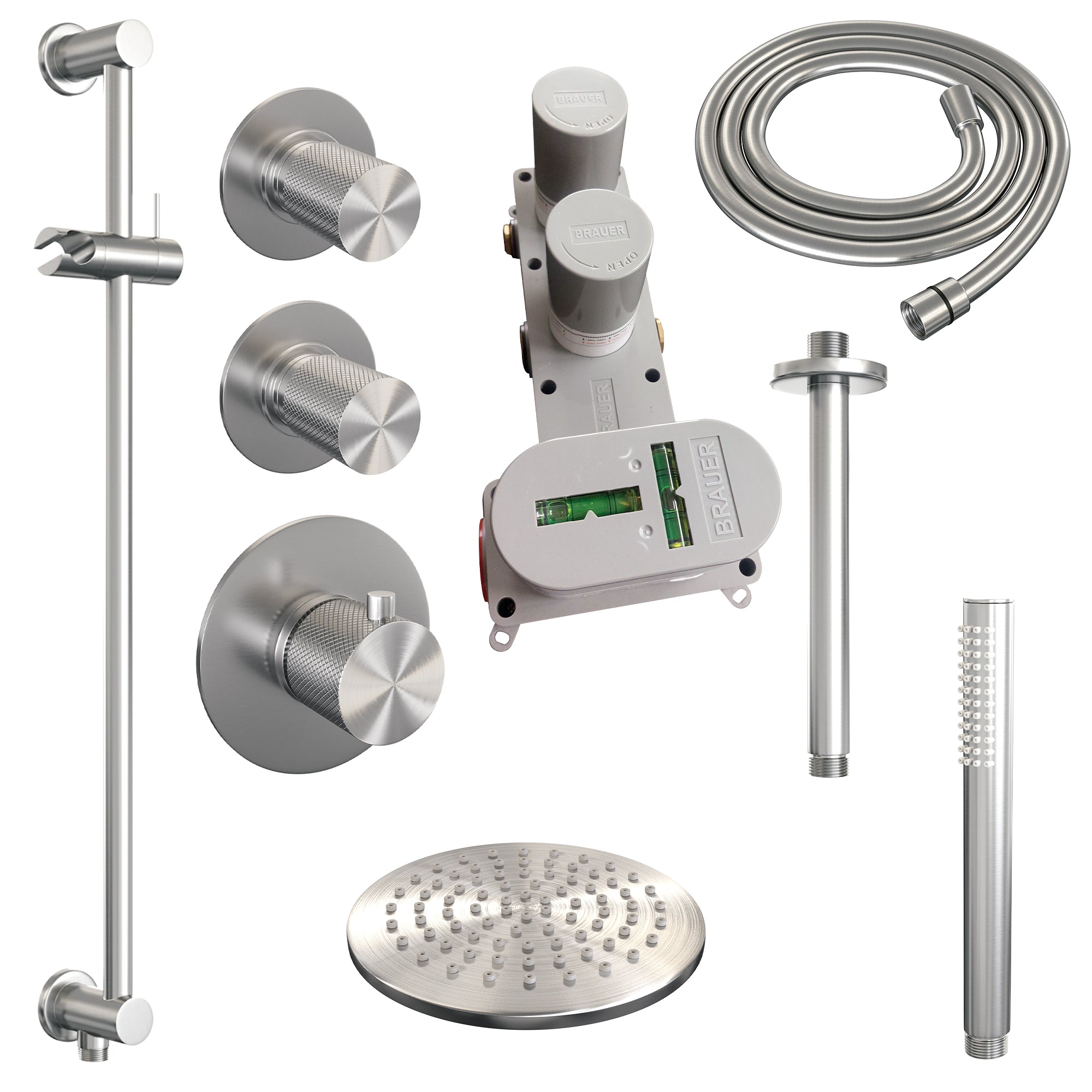 Brauer Carving thermostatische inbouw doucheset - hoofddouche 20cm - plafondbuis - staafhanddouche - Glijstang - chroom