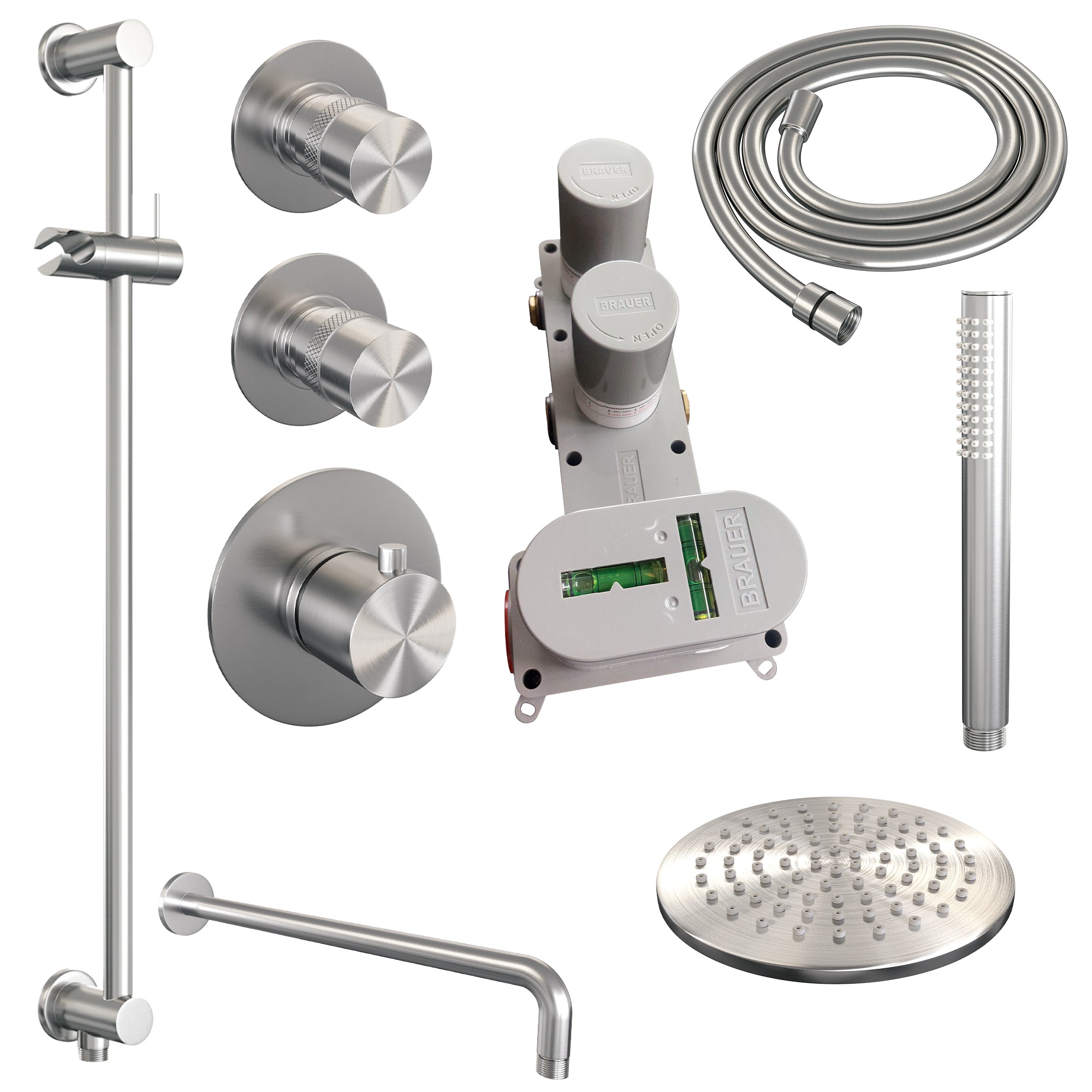 Brauer Edition thermostatische inbouw doucheset - hoofddouche 20cm - wandarm gebogen - staafhanddouche - Glijstang - chroom