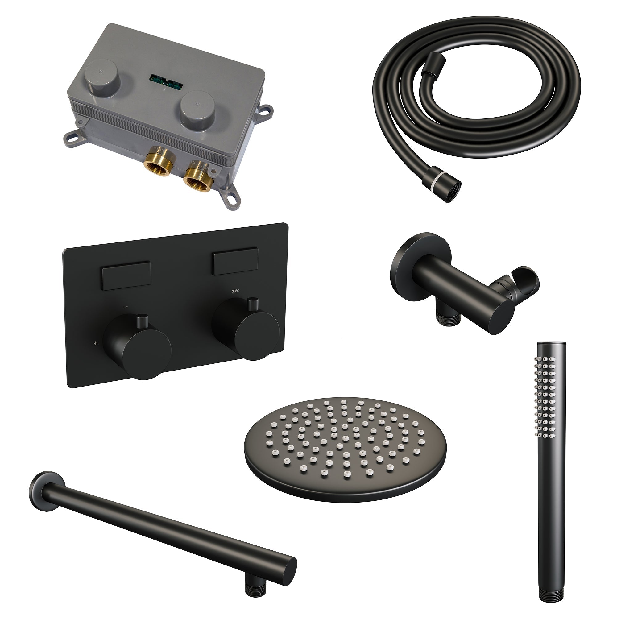 Brauer Edition inbouw doucheset - staafhanddouche - 20cm hoofdouche - rechte wandarm - wandsteun - Mat Zwart