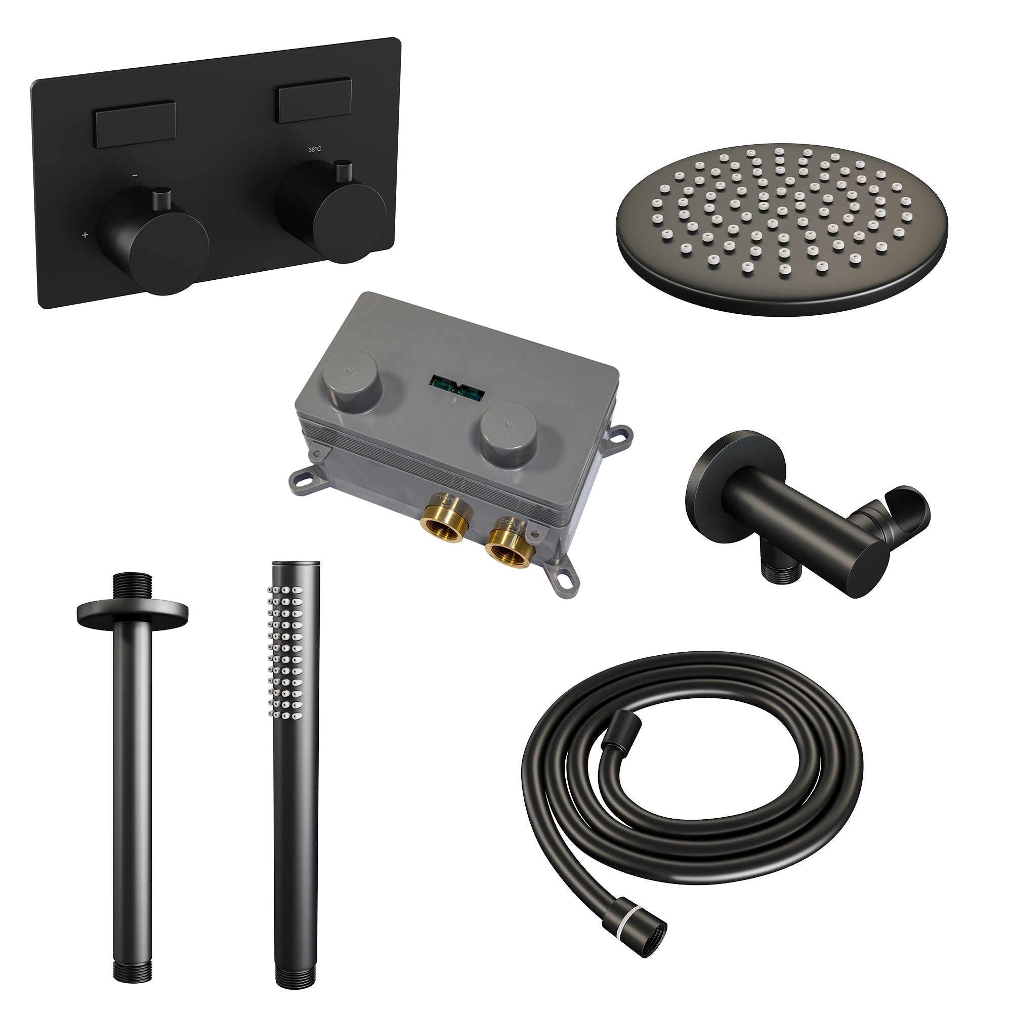 Brauer Edition inbouw doucheset - staafhanddouche - 20cm hoofdouche - plafondbuis - wandsteun - Mat Zwart