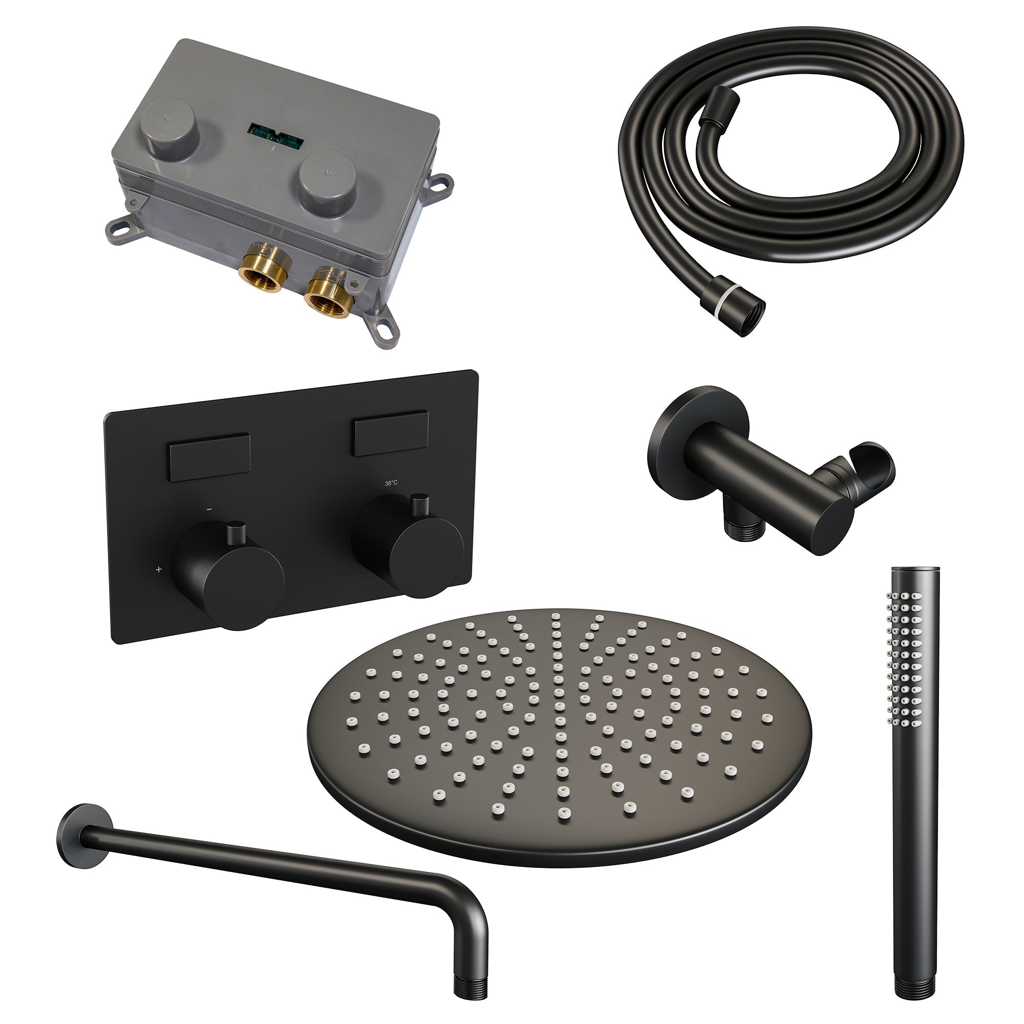Brauer Edition inbouw doucheset - staafhanddouche - 30cm hoofdouche - gebogen wandarm - wandsteun - Mat Zwart