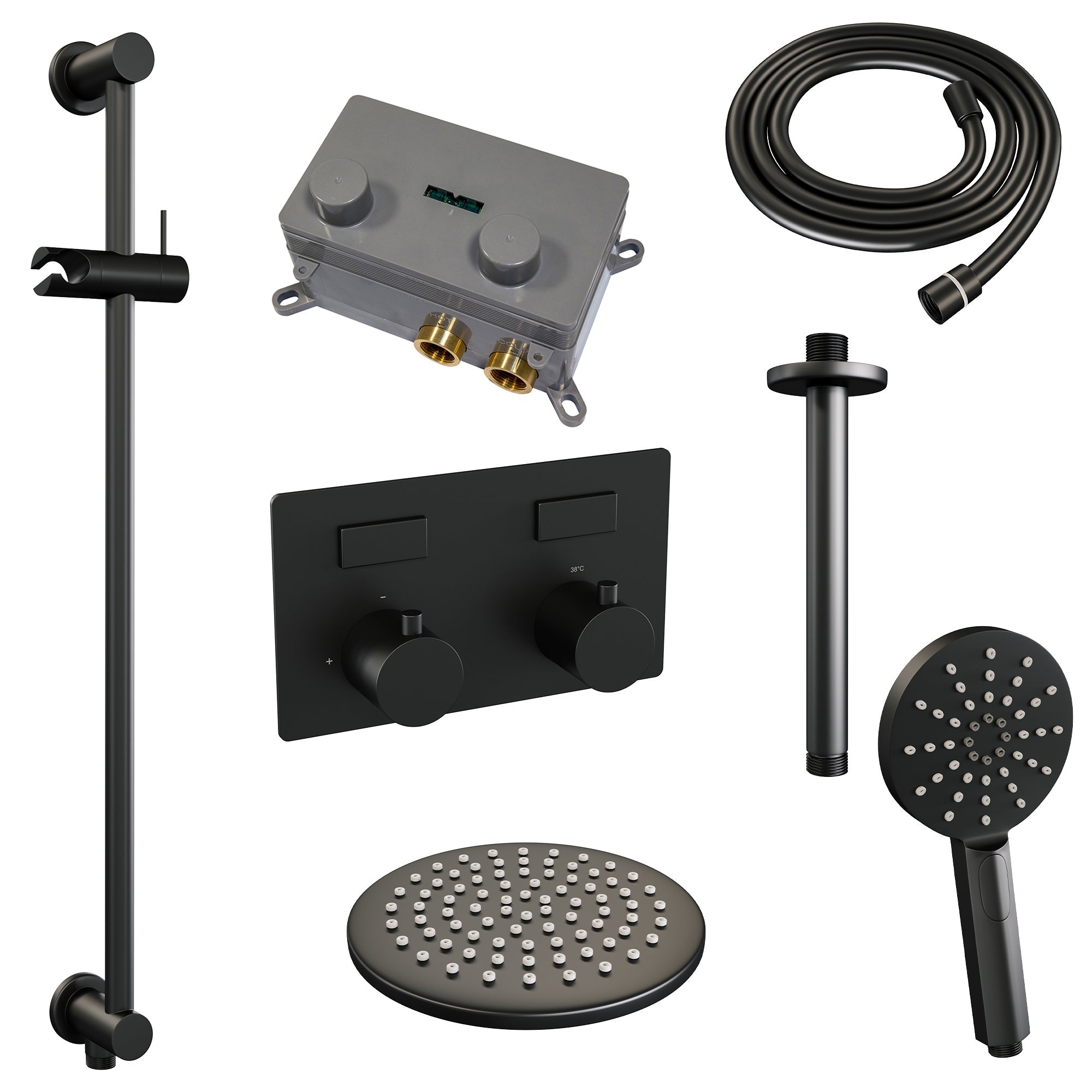 Brauer Edition inbouw doucheset - ronde handdouche - 20cm hoofdouche - plafondbuis - glijstang - Mat Zwart