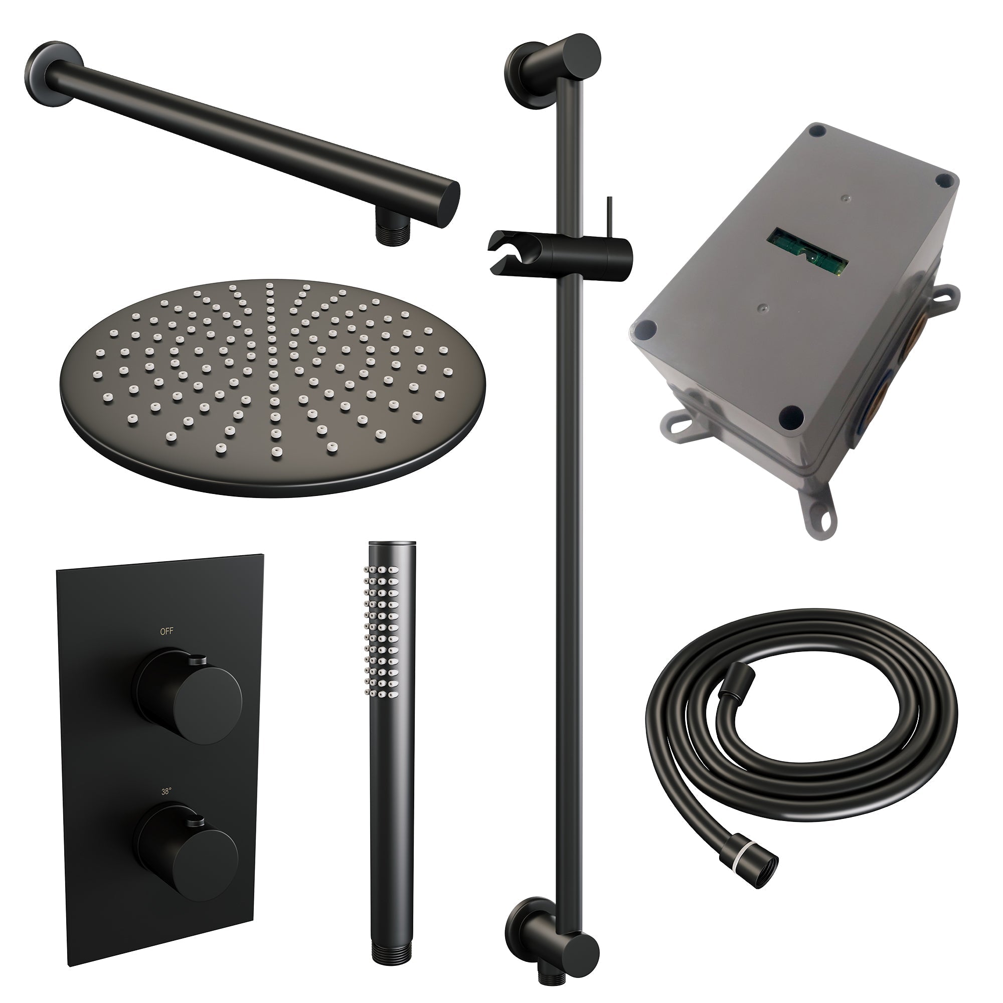 Brauer Edition inbouwset met 3-weg thermostaat - hoofddouche 30cm - rechte wandarm 40cm - staafhanddouche - glijstang met aansluitbocht - Mat Zwart