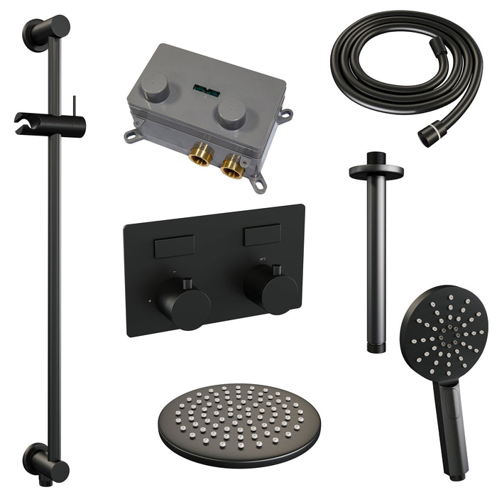 Brauer Edition inbouw doucheset - ronde handdouche - 20cm hoofdouche - plafondbuis - glijstang - Geborsteld Gunmetal PVD