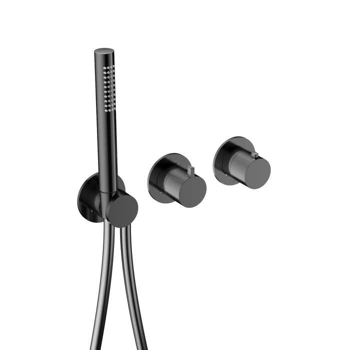 Hotbath Ace AC071EXT afbouwdeel voor inbouw thermostaat met 2-weg stop-omstel met handdouche/ doucheslang - Gepolijst Zwart PVD