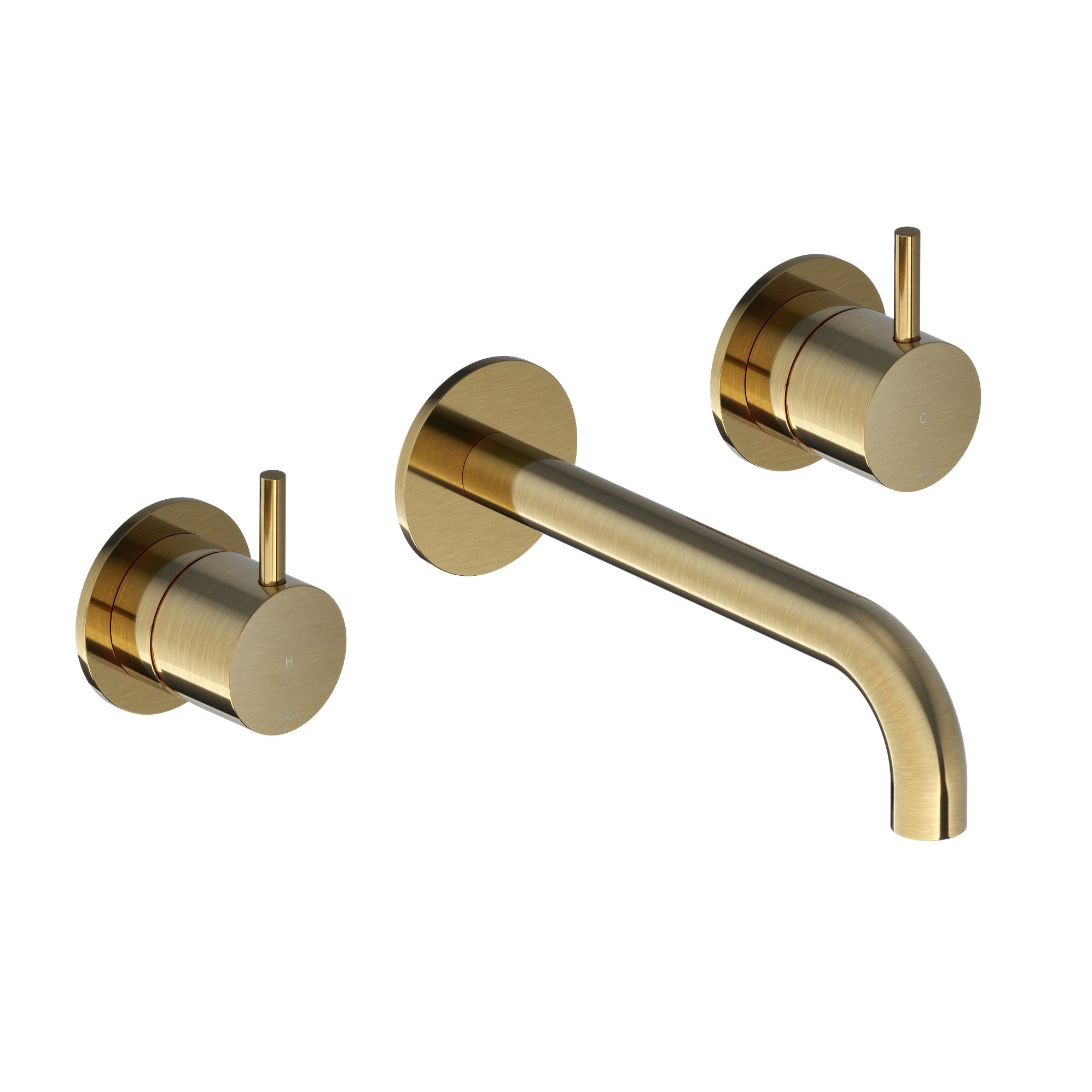 Hotbath Cobber CB105TEXT18 afbouwdeel voor 3-gats inbouw wastafelkraan - 18cm uitloop - Geborsteld Messing PVD