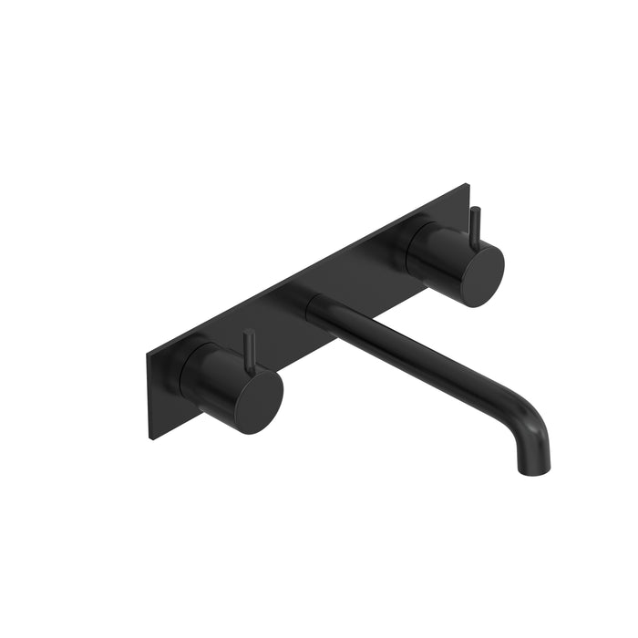 Hotbath Cobber CB006TEXT afbouwdeel wastafelkraan 3-gats met achterplaat - uitloop 18 cm - Geborsteld Zwart PVD