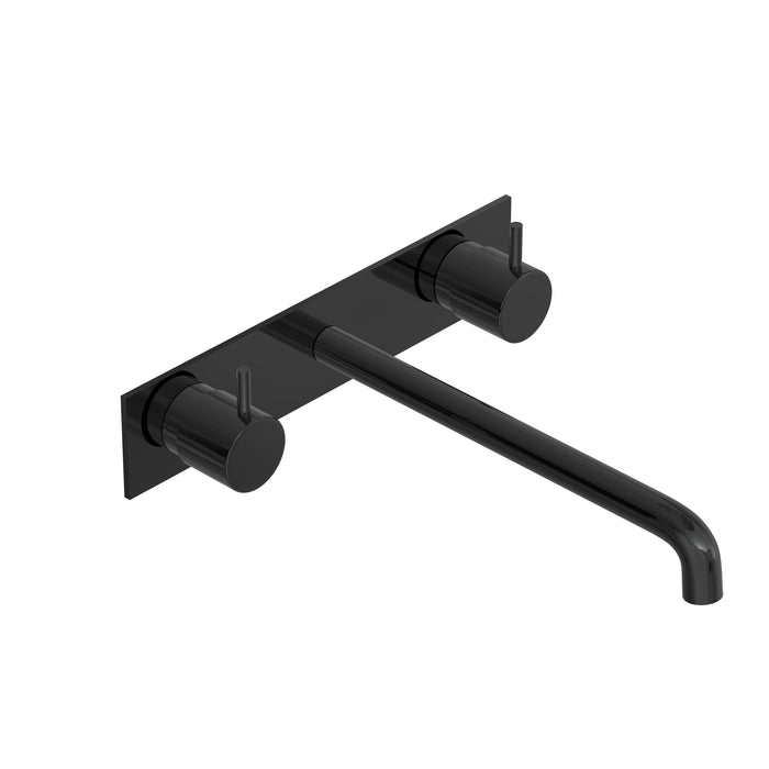 Hotbath Cobber CB006TEXT afbouwdeel wastafelkraan 3-gats met achterplaat - uitloop 25 cm - Gepolijst Zwart PVD