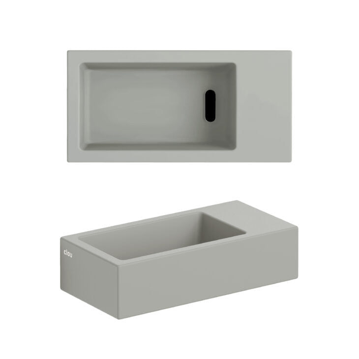 Clou Flush 3 fontein zonder kraangat, met plug, rechts, mat grijs keramiek -  CL/03.32031