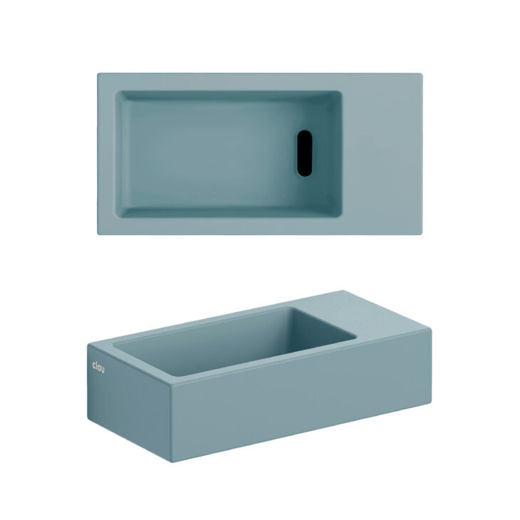 Clou Flush 3 fontein zonder kraangat, met plug, rechts, mat blauw keramiek -  CL/03.38031