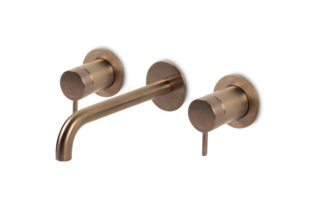 Lagoo - Garda - Inbouw wastafelmengkraan, 2 greeps (afbouwdeel) met uitloop (19 cm)  - Geborsteld Koper PVD - G1204-19BK