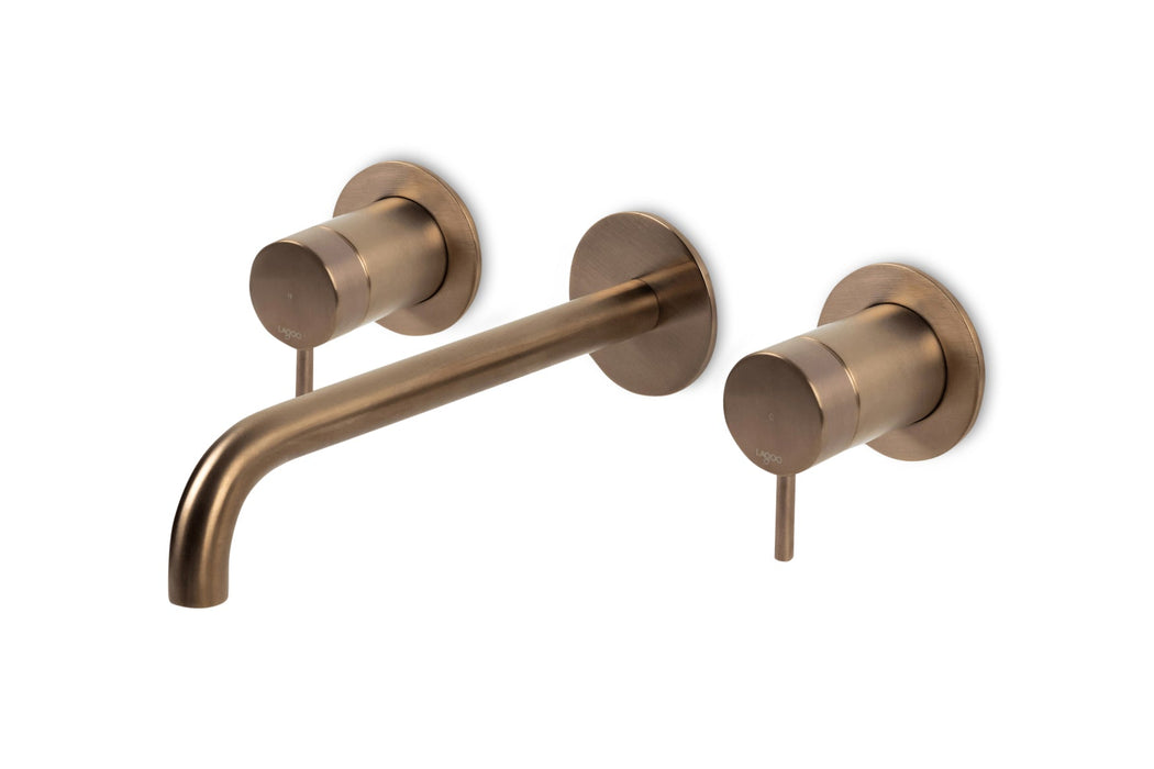 Lagoo - Garda - Inbouw wastafelmengkraan, 2 greeps (afbouwdeel) met uitloop (22 cm)  - Geborsteld Koper PVD - G1204-22BK