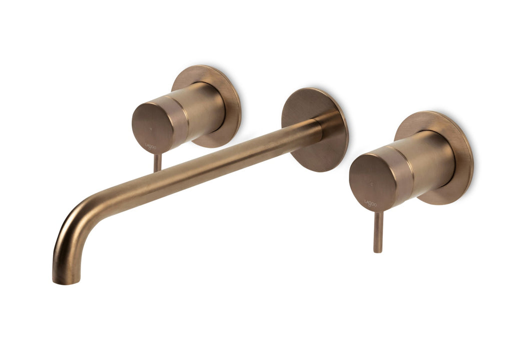 Lagoo - Garda - Inbouw wastafelmengkraan, 2 greeps (afbouwdeel) met uitloop (26 cm)  - Geborsteld Koper PVD - G1204-26BK