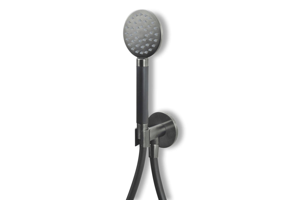 Lagoo - Garda - Handdouchehouder met wanduitlaat, handdouche (rond) en doucheslang (150 cm) - Geborsteld Gun Metal PVD - G2242GM