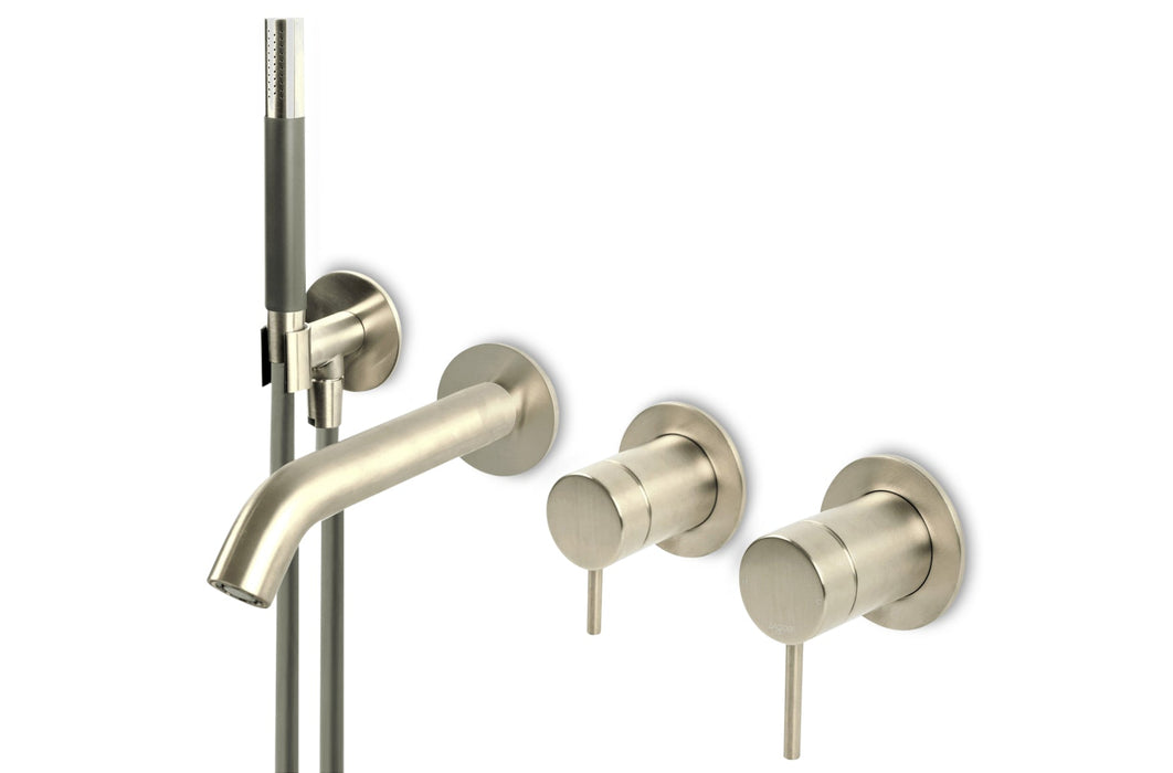 Lagoo - Garda - Inbouw douche/badmengkraan (afbouwdeel) met omstel, handdouche (staaf) en doucheslang - Geborsteld Nikkel - G3206BN