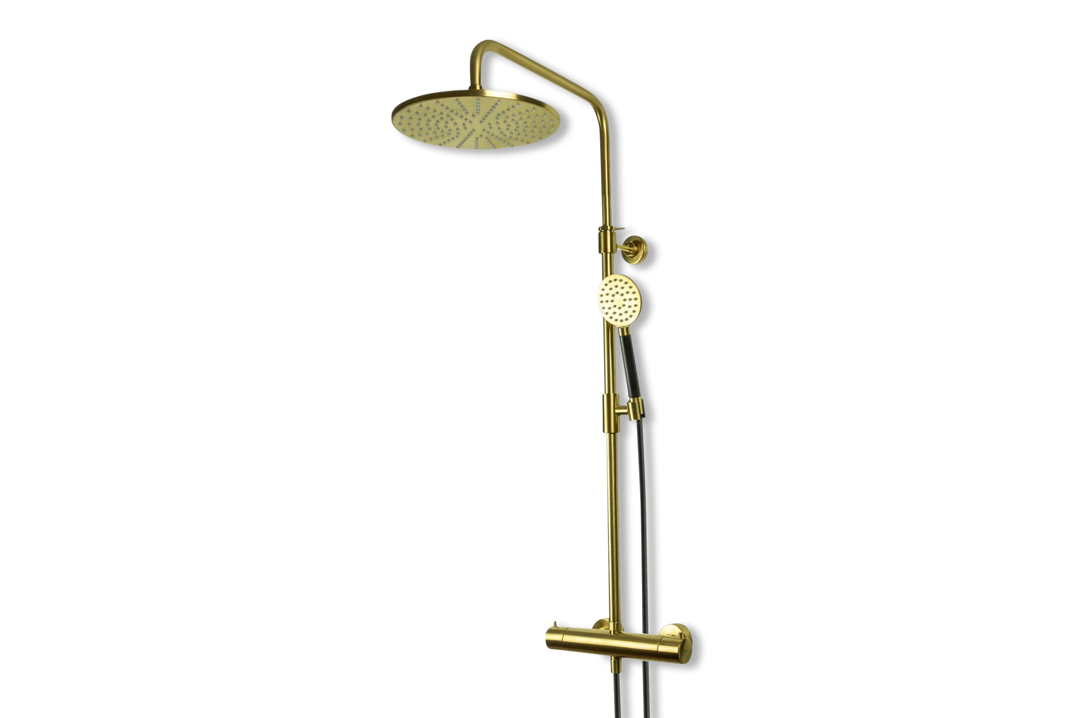 Lagoo - Garda - Thermostatische douche set met hoofddouche (250 mm)  en handdouche (rond) - Geborsteld Messing PVD - G5203BB