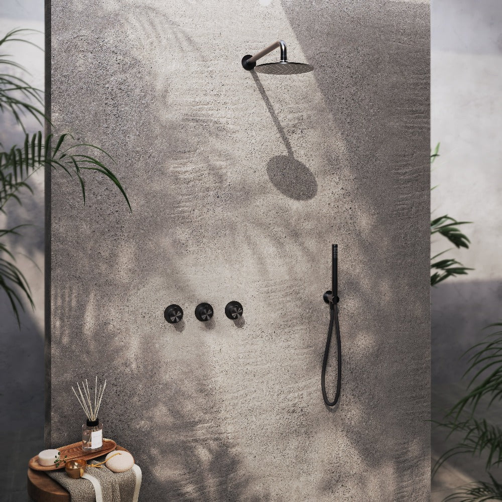 Hotbath Archie IBS33 inbouw doucheset RVS 316 - Ronde handdouche - 20cm hoofddouche (1,5cm) - Plafondbuis 30cm - Geborsteld Gunmetal PVD