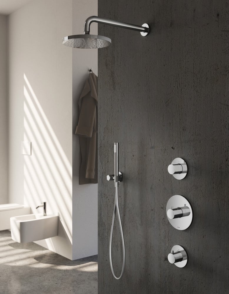 Hotbath IBS1 Buddy inbouw doucheset - ronde 3 standen handdouche - 30cm hoofddouche - plafondbuis 15cm - glijstang - Geborsteld Nikkel