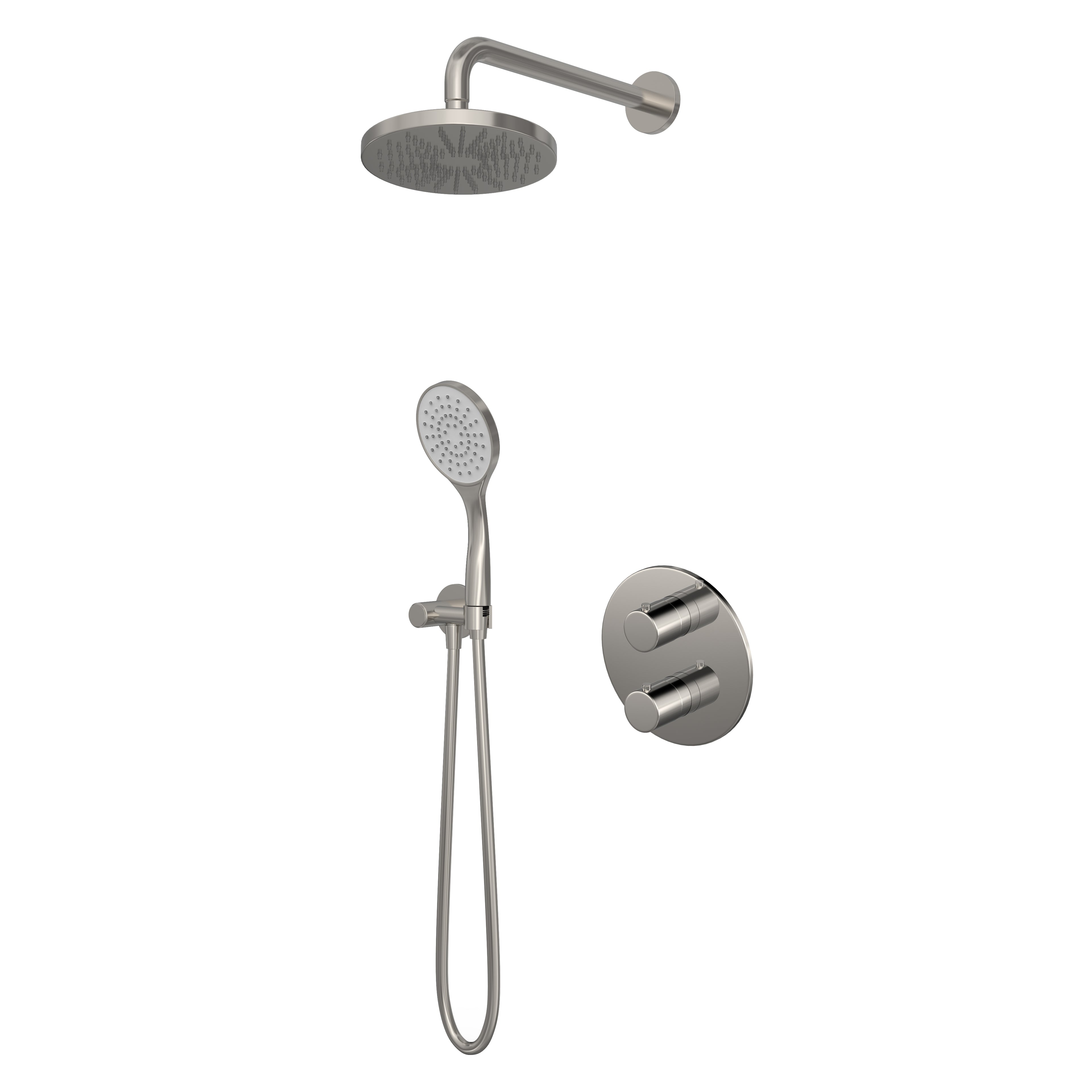 Hotbath Buddy IBS12A inbouw doucheset - ronde handdouche - 30cm hoofddouche - wandarm - glijstang - Geborsteld Nikkel