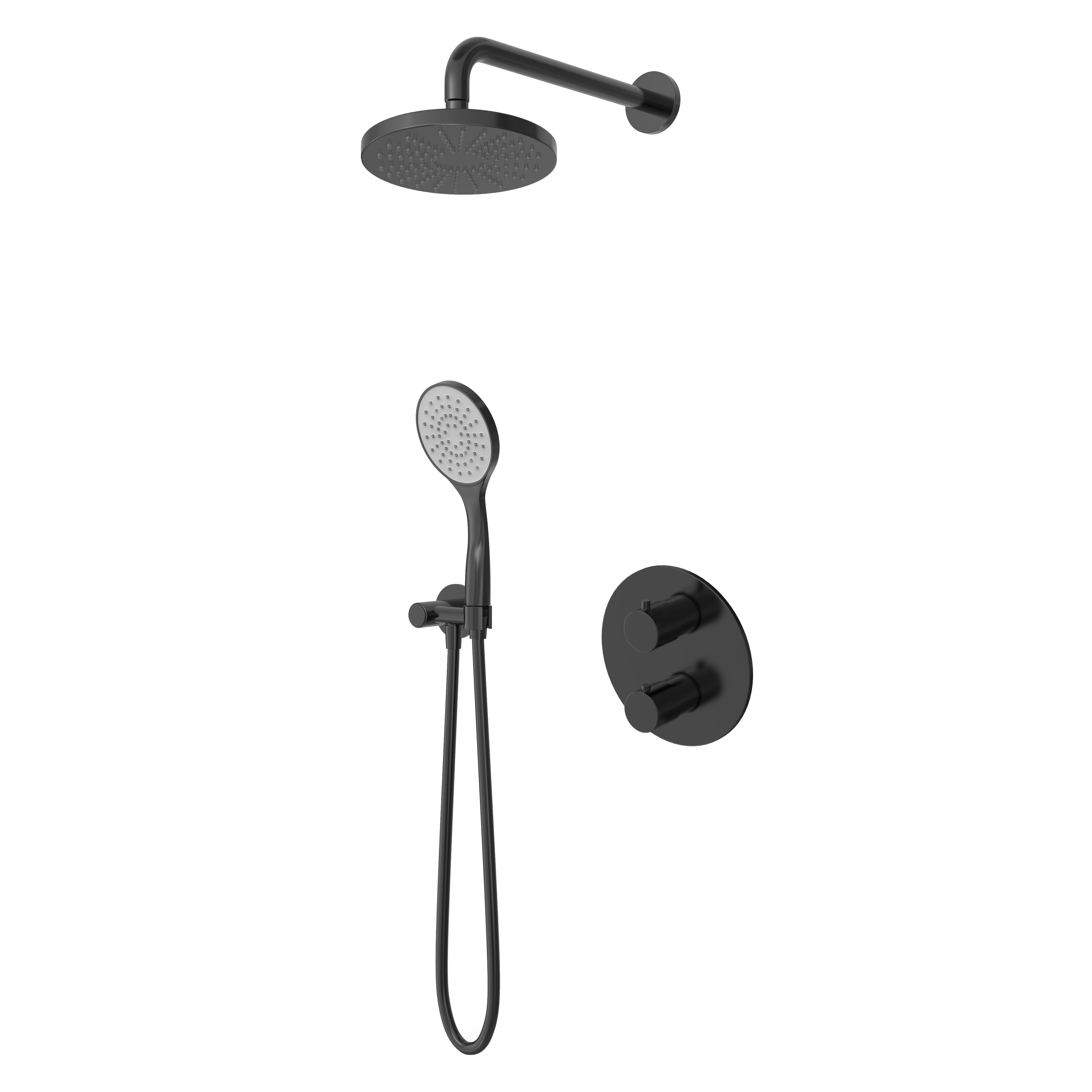 Hotbath Buddy IBS12A inbouw doucheset - 3-standen handdouche - 30cm hoofddouche - 30cm plafondbuis - wandhouder - Geborsteld Zwart PVD