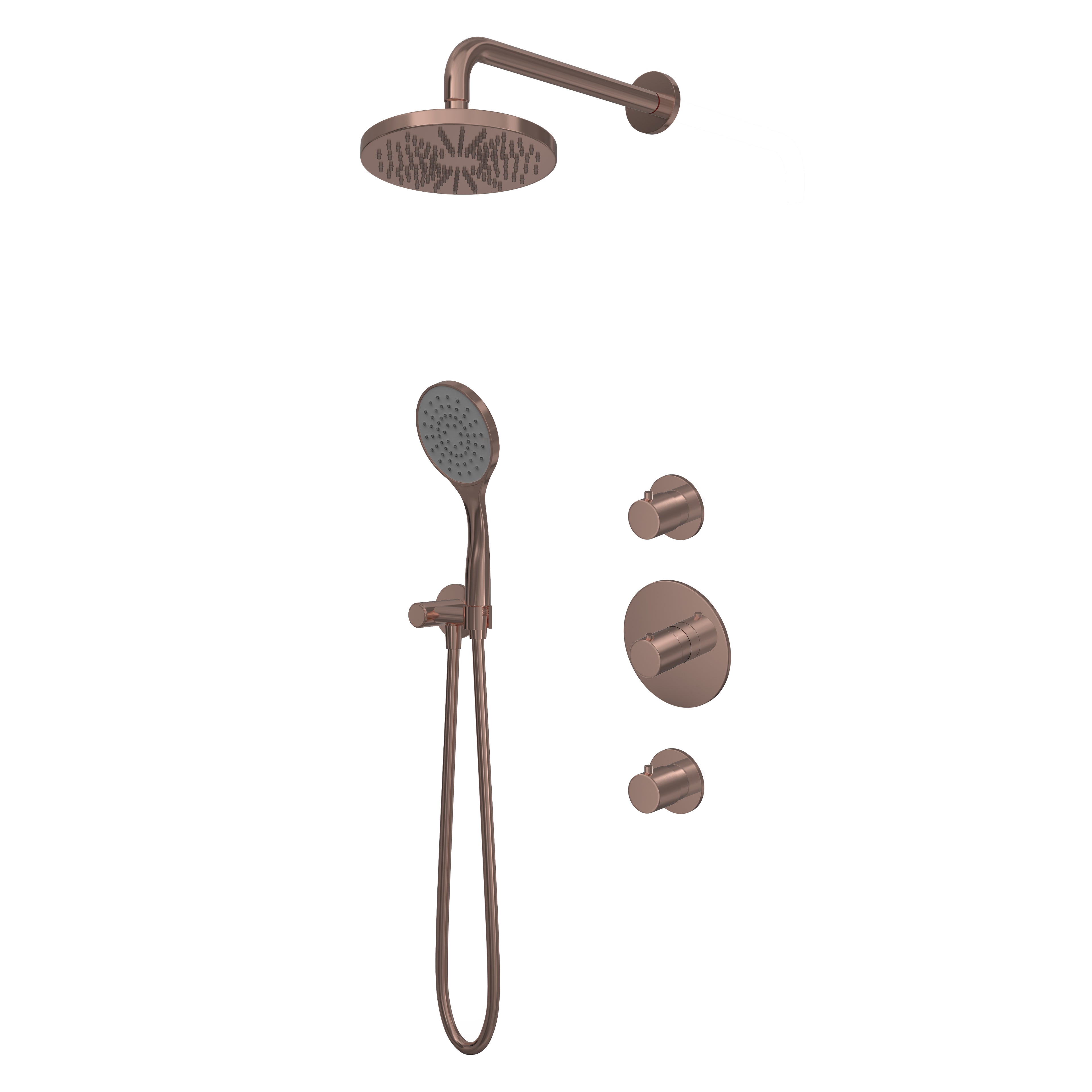 Hotbath Buddy IBS12 inbouw doucheset - ronde handdouche - 25cm hoofddouche - wandarm - wandhouder - Geborsteld Koper PVD