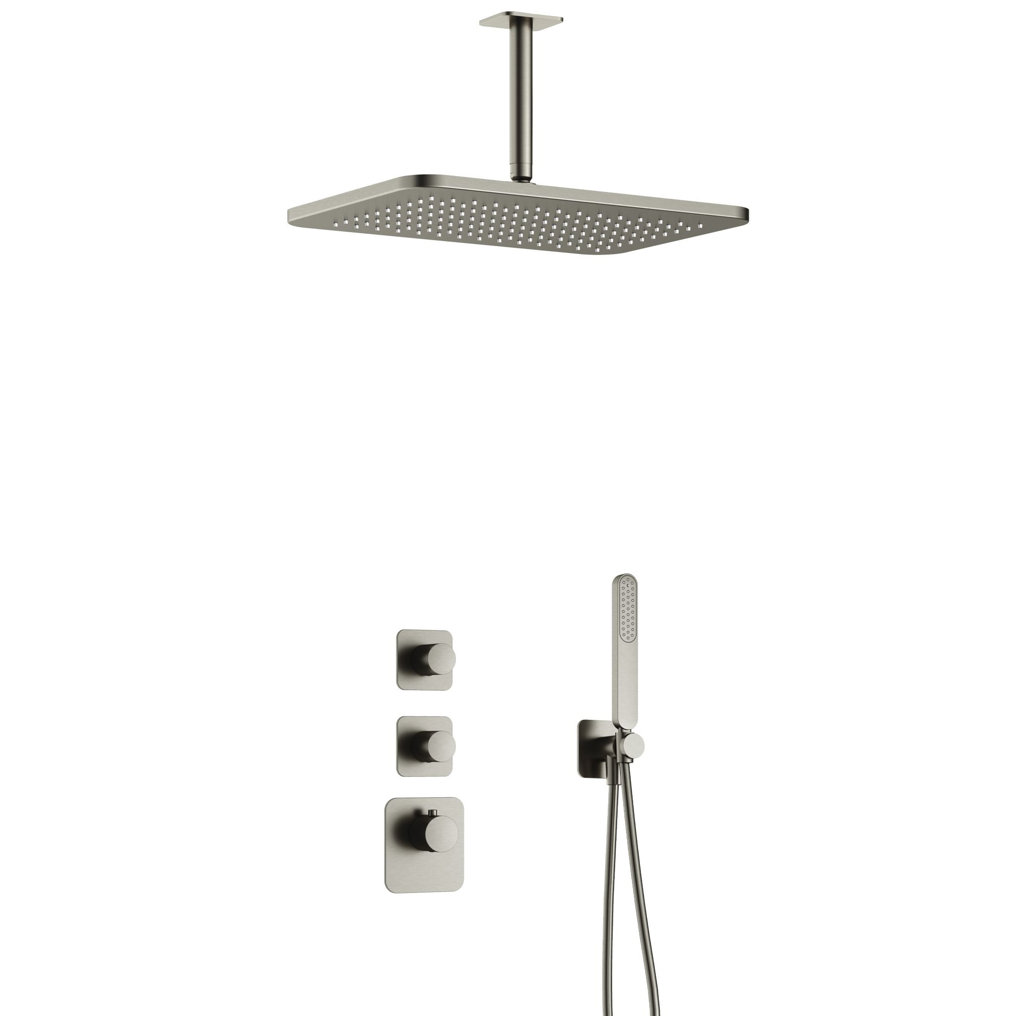Hotbath Gal IBS40 inbouw doucheset High Flow met 2 stopkranen met plafondbuis en gl106 - Geborsteld Nikkel