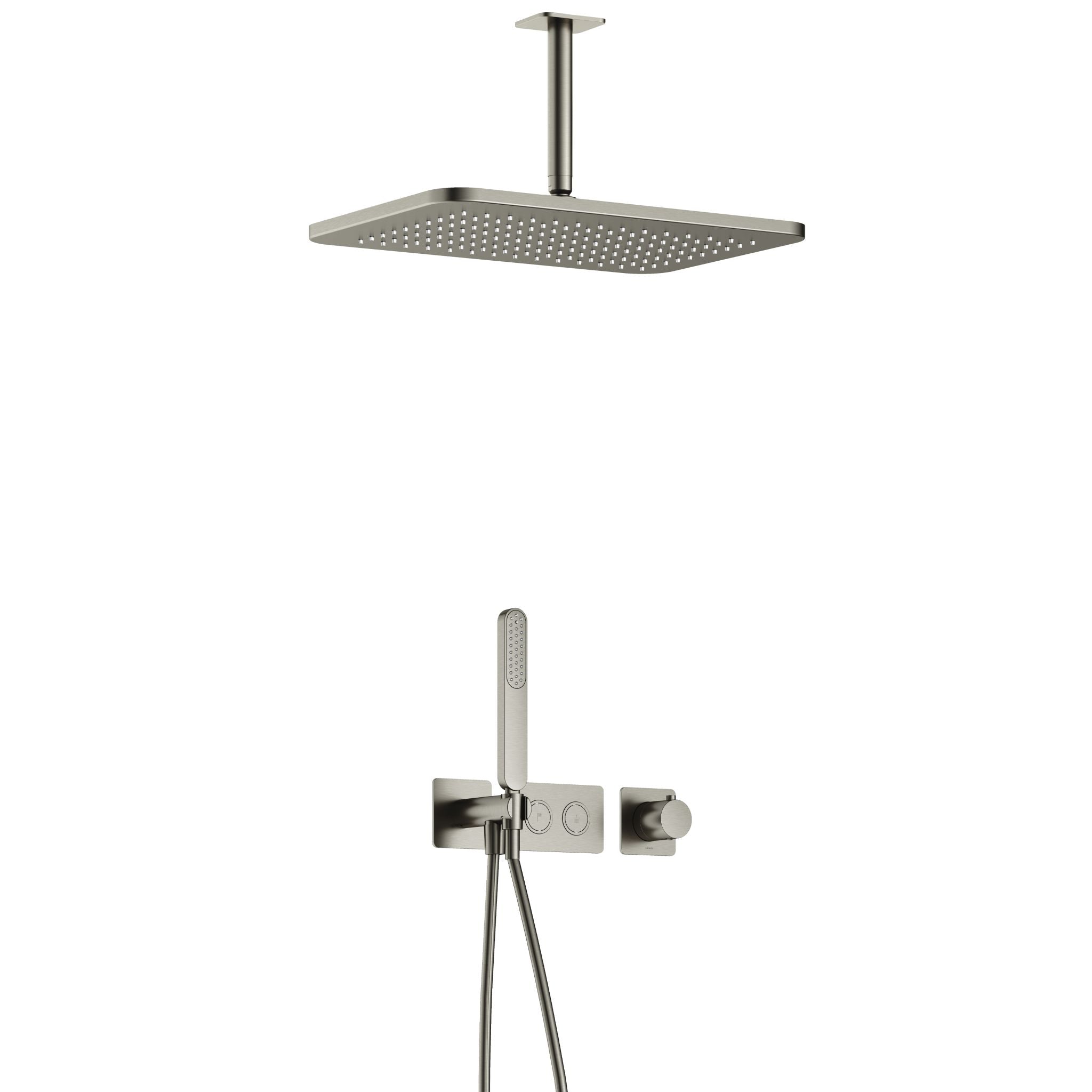Hotbath Gal IBS41 inbouw doucheset met 2 pushbuttons met plafondbuis en gl106 - Geborsteld Nikkel